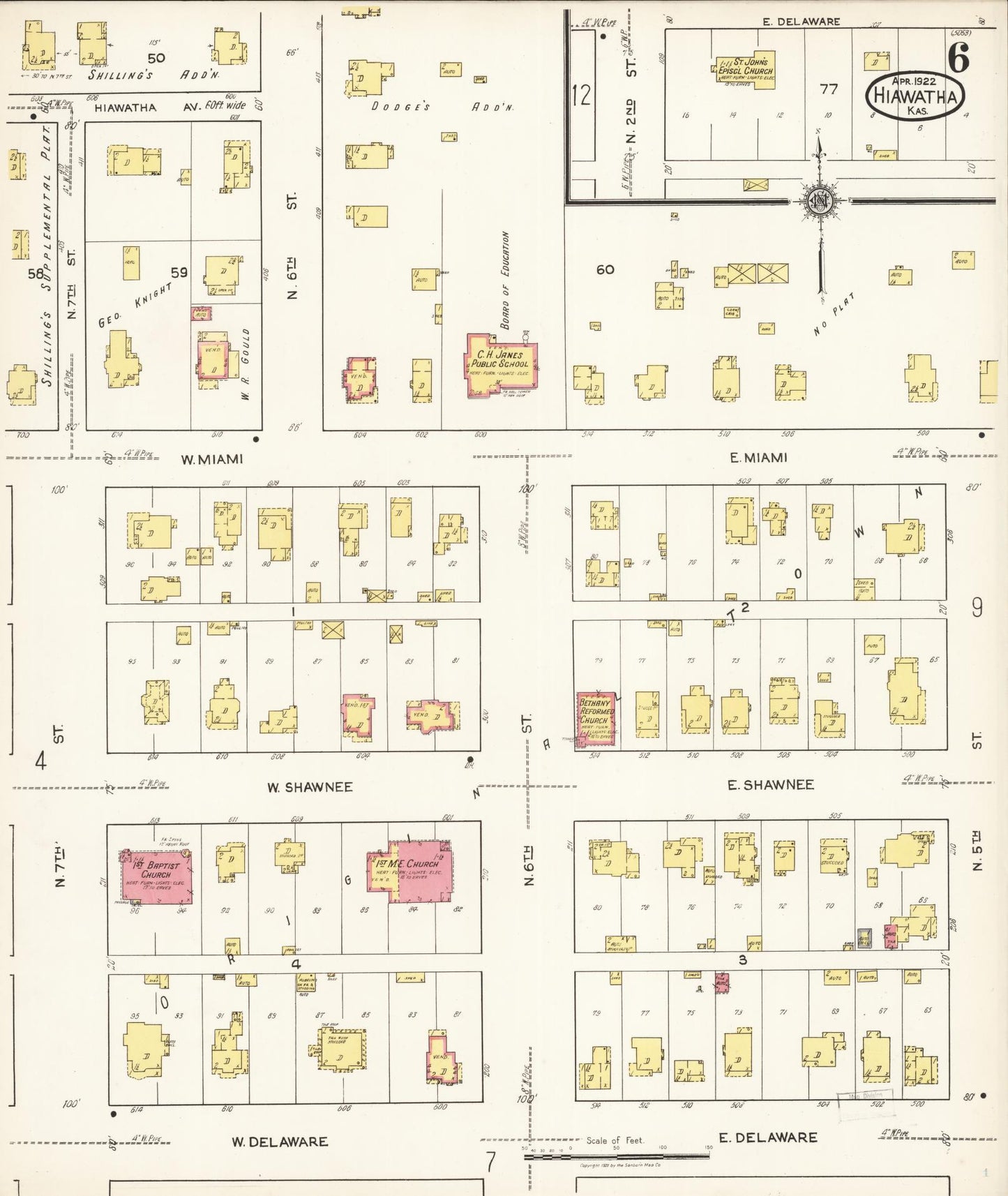 Sanborn Fire Insurance Map from Hiawatha, Brown County, Kansas (1922), Sheet #0006 - Historic Sanborn Fire Insurance Map Print, vintage old map wall art, antique decor, genealogy gift, Kansas Kansas map