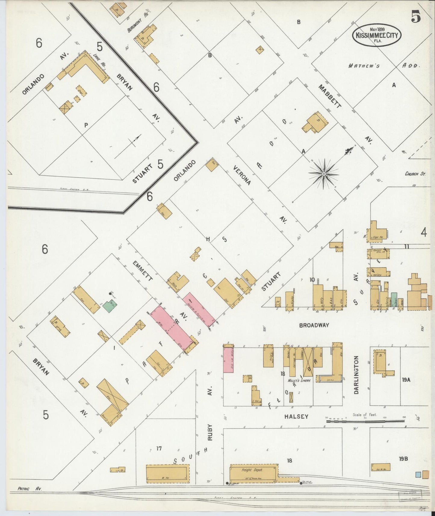 Sanborn Fire Insurance Map from Kissimmee, Osceola County, Florida (1899), Sheet #0005 - Historic Sanborn Fire Insurance Map Print, vintage old map wall art, antique decor, genealogy gift, Florida Florida map