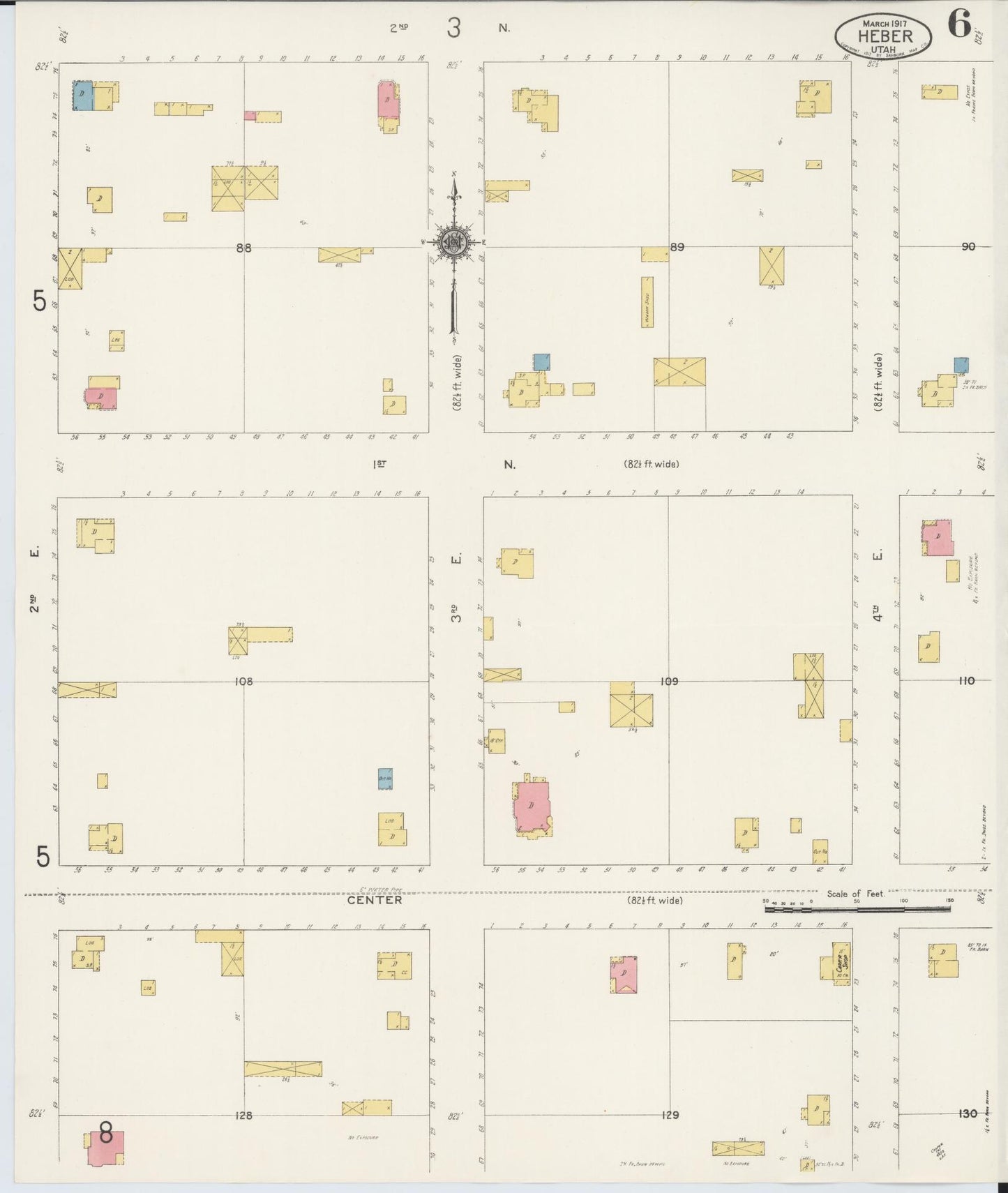 Sanborn Fire Insurance Map from Heber, Wasatch County, Utah (1917), Sheet #0006 - Historic Sanborn Fire Insurance Map Print, vintage old map wall art, antique decor, genealogy gift, Utah Utah map