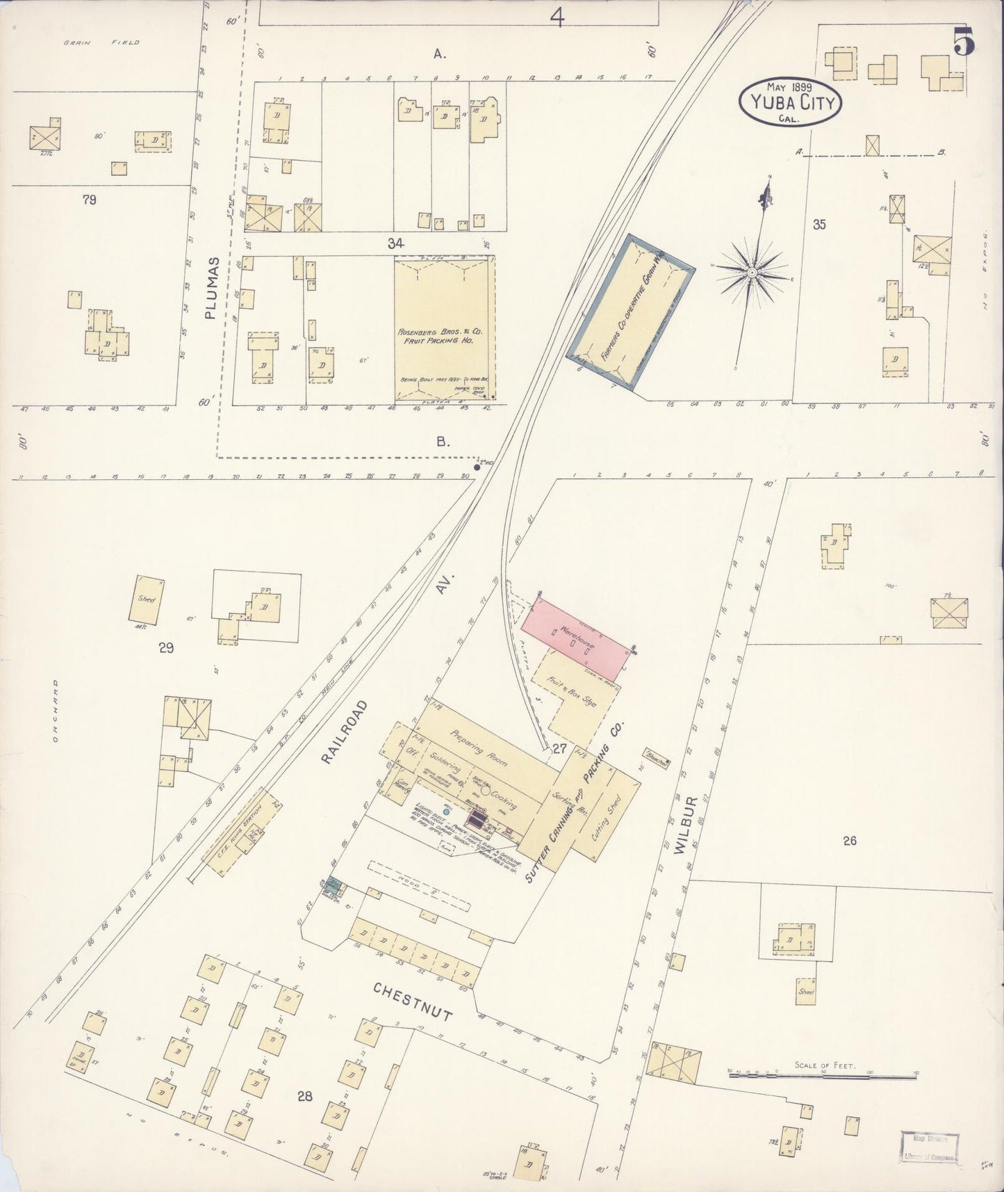 Sanborn Fire Insurance Map from Yuba City, Sutter County, California (1899), Sheet #0005 - Complete Map Set gallery image, historic Sanborn map, vintage wall art, California California