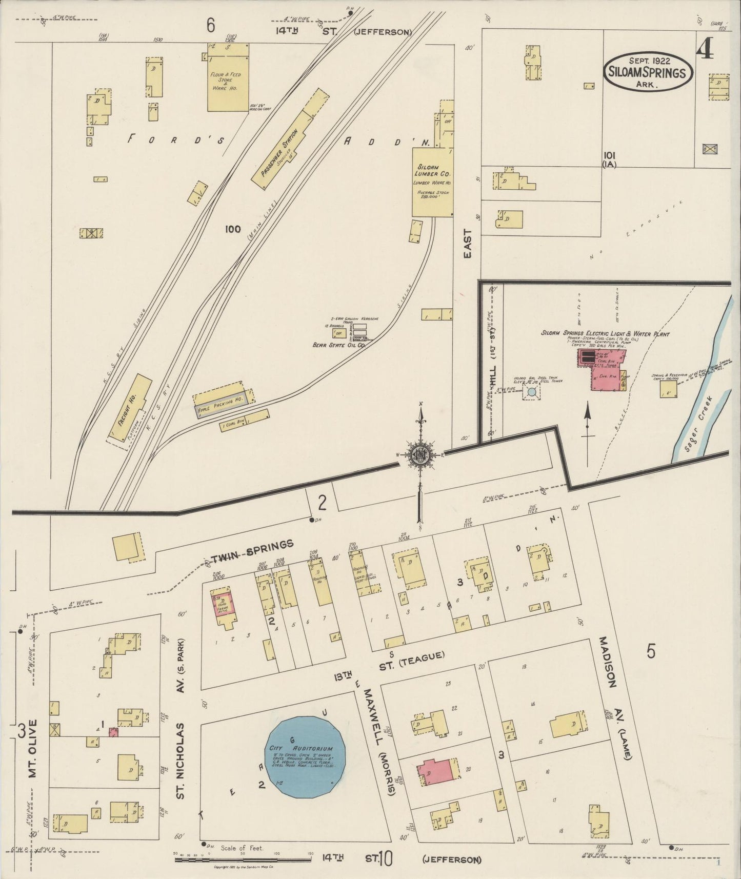 Sanborn Fire Insurance Map from Siloam Springs, Benton County, Arkansas (1922), Sheet #0004 - Historic Sanborn Fire Insurance Map Print, vintage old map wall art, antique decor, genealogy gift, Arkansas Arkansas map
