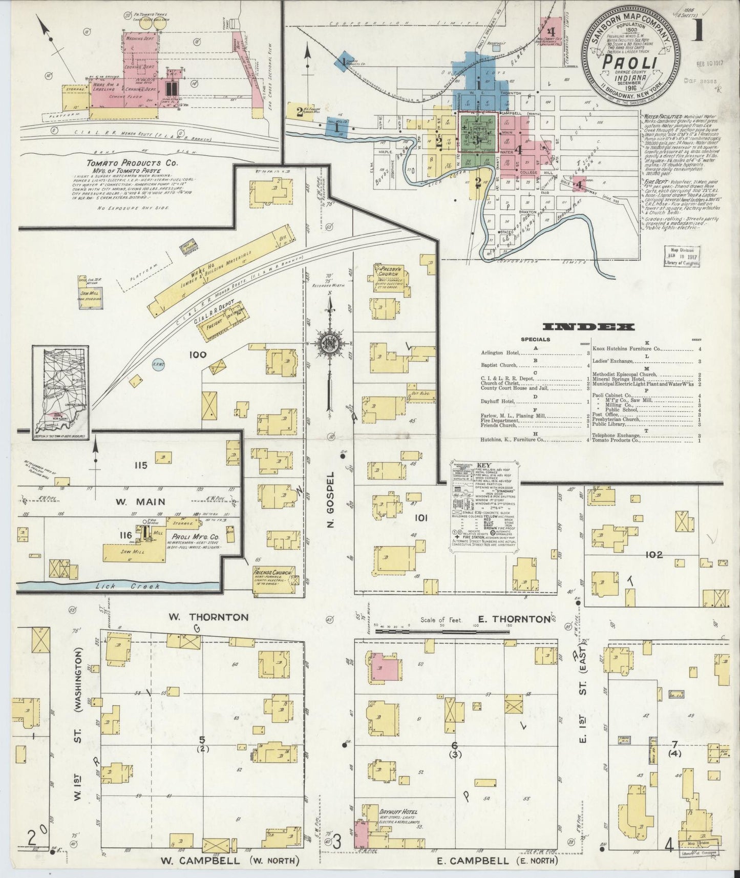 Sanborn Fire Insurance Map from Paoli, Orange County, Indiana. (1916) – Historic Sanborn Fire Insurance Map Print