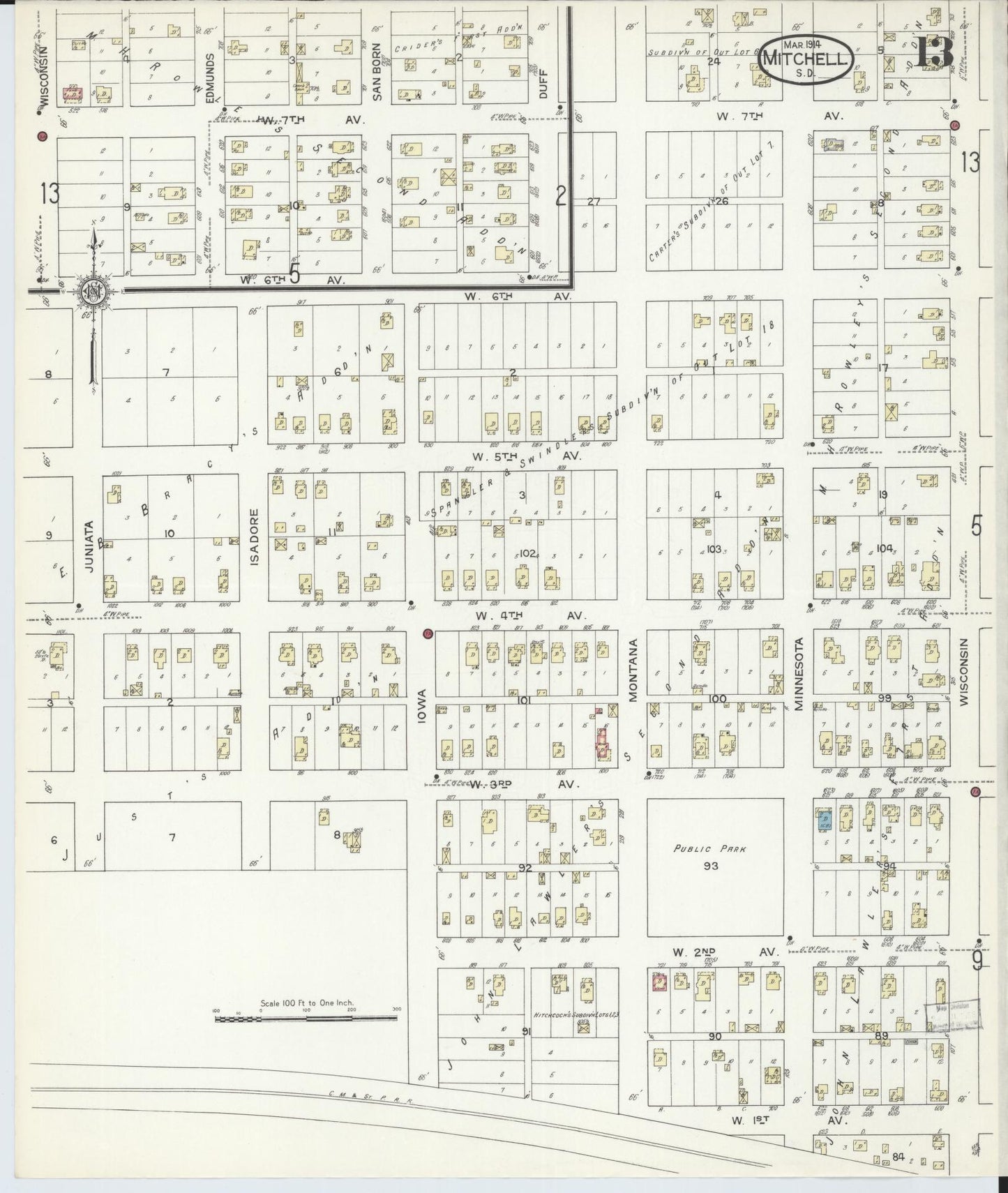 Sanborn Fire Insurance Map from Mitchell, Davison County, South Dakota (1914), Sheet #0013 - Historic Sanborn Fire Insurance Map Print, vintage old map wall art, antique decor, genealogy gift, South Dakota South Dakota map