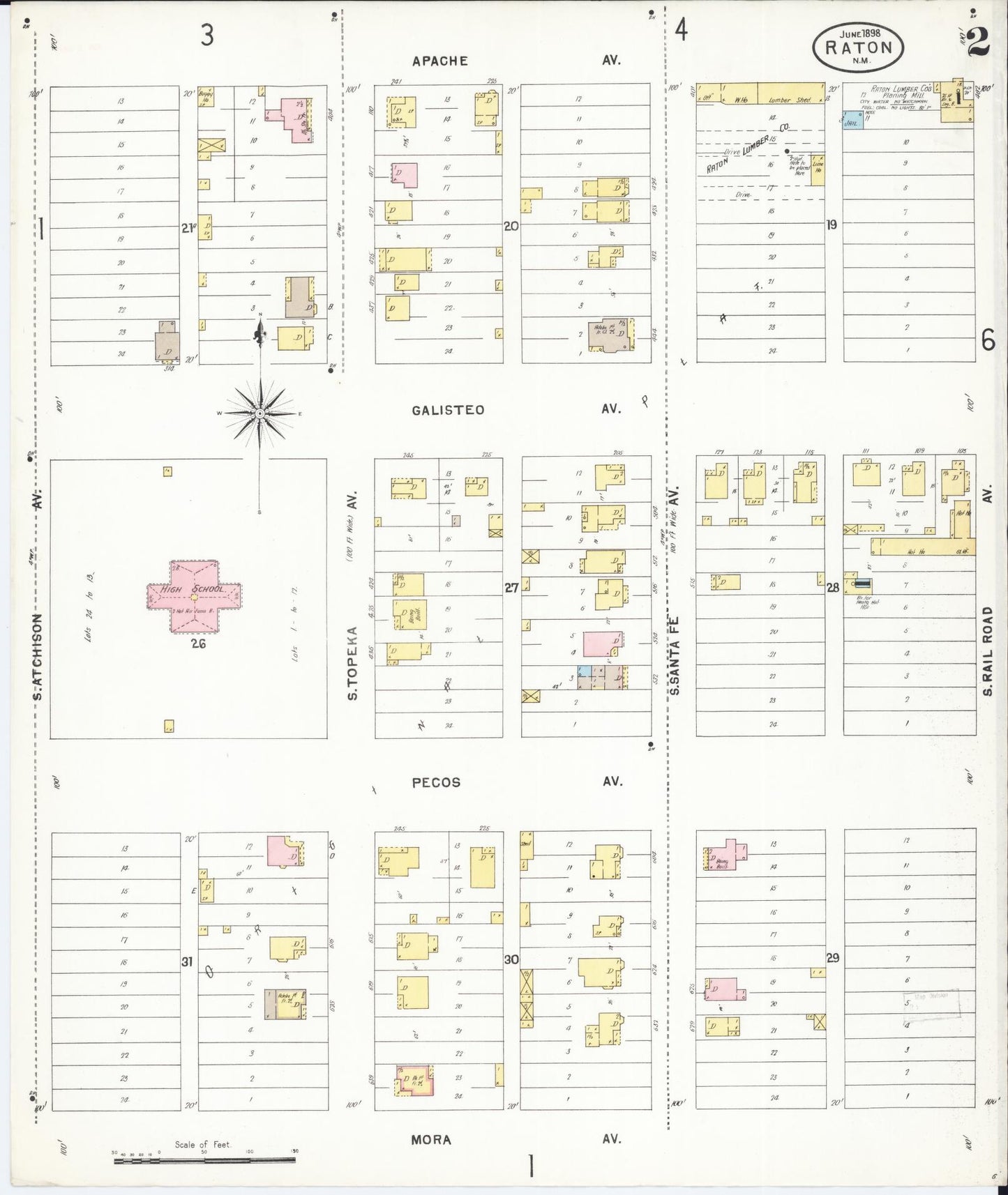 Sanborn Fire Insurance Map from Raton, Colfax County, New Mexico (1898), Sheet #0002 - Historic Sanborn Fire Insurance Map Print, vintage old map wall art, antique decor, genealogy gift, New Mexico New Mexico map