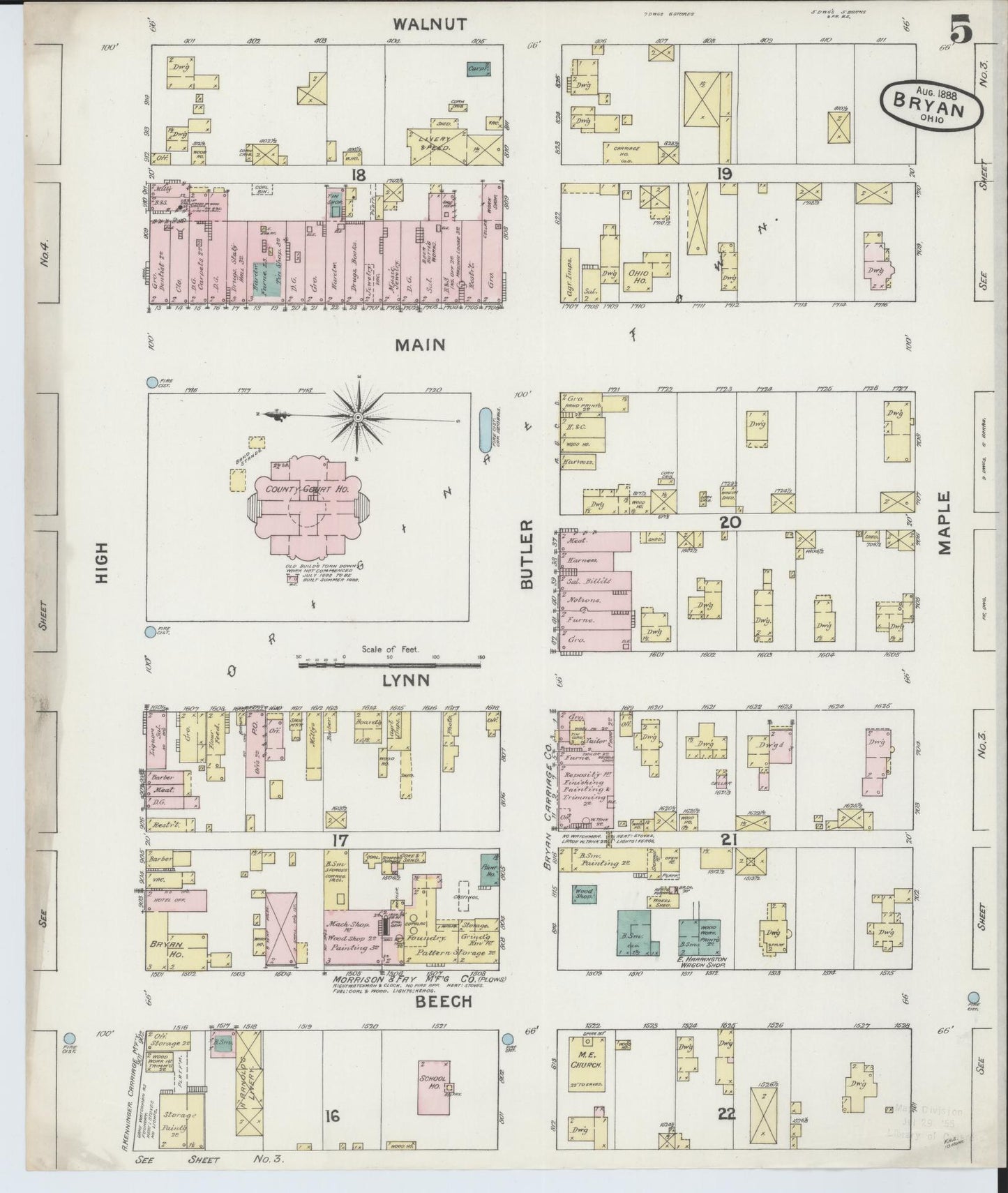 Sanborn Fire Insurance Map from Bryan, Williams County, Ohio (1888), Sheet #0005 - Complete Map Set gallery image, historic Sanborn map, vintage wall art, Ohio Ohio