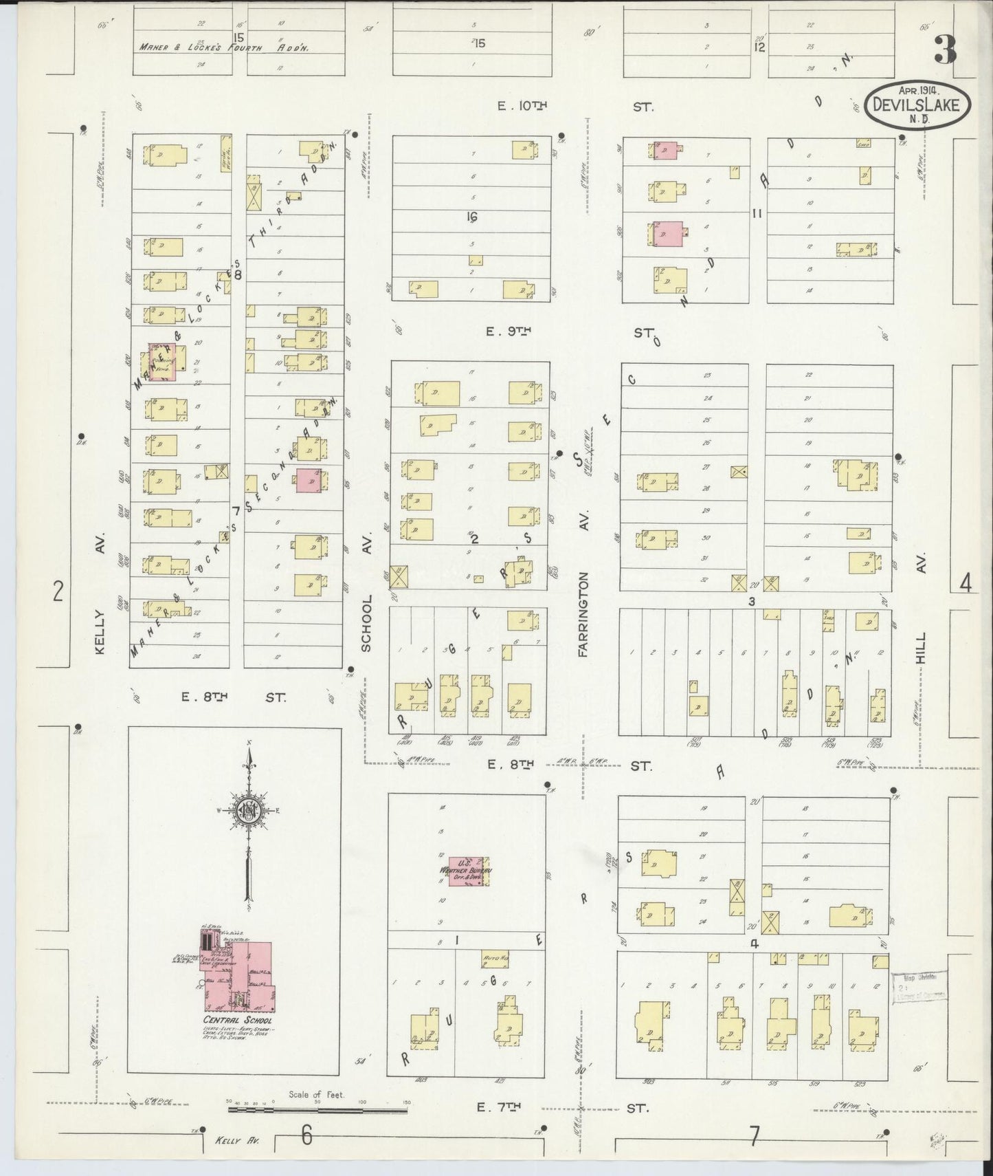 Sanborn Fire Insurance Map from Devils Lake, Ramsey County, North Dakota (1914), Sheet #0003 - Historic Sanborn Fire Insurance Map Print, vintage old map wall art, antique decor, genealogy gift, North Dakota North Dakota map