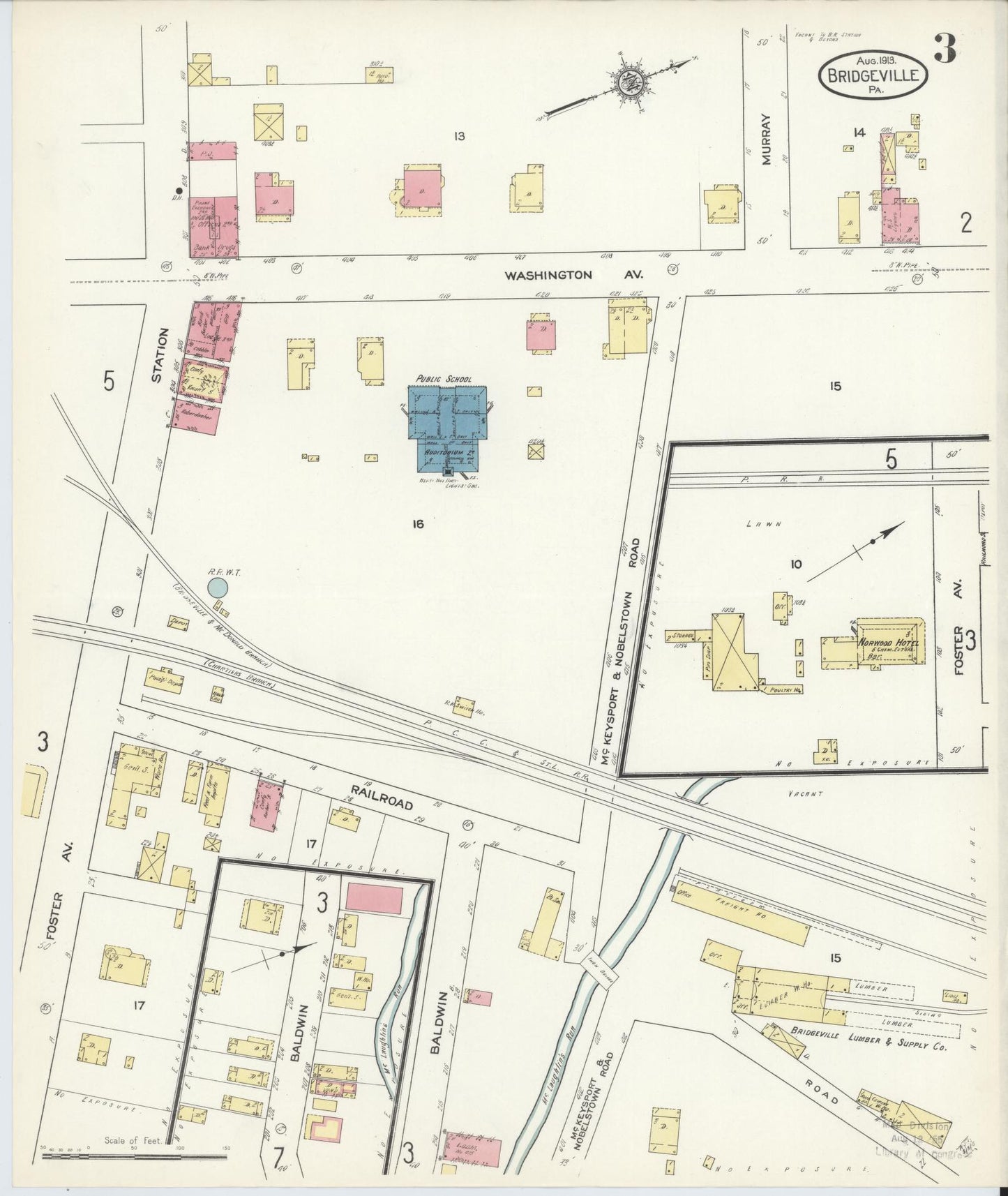 Sanborn Fire Insurance Map from Bridgeville, Allegheny County, Pennsylvania (1913), Sheet #0003 - Historic Sanborn Fire Insurance Map Print, vintage old map wall art, antique decor, genealogy gift, Pennsylvania Pennsylvania map