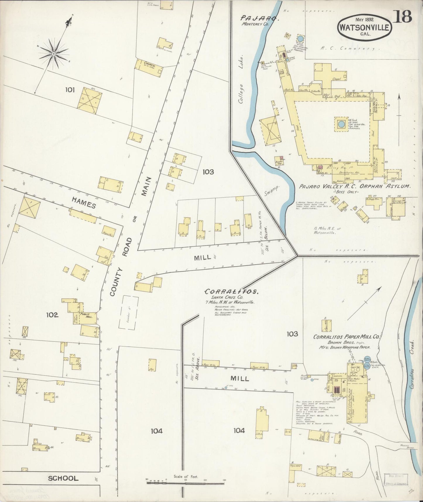 Sanborn Fire Insurance Map from Watsonville, Santa Cruz County, California (1892), Sheet #0018 - Complete Map Set gallery image, historic Sanborn map, vintage wall art, California California