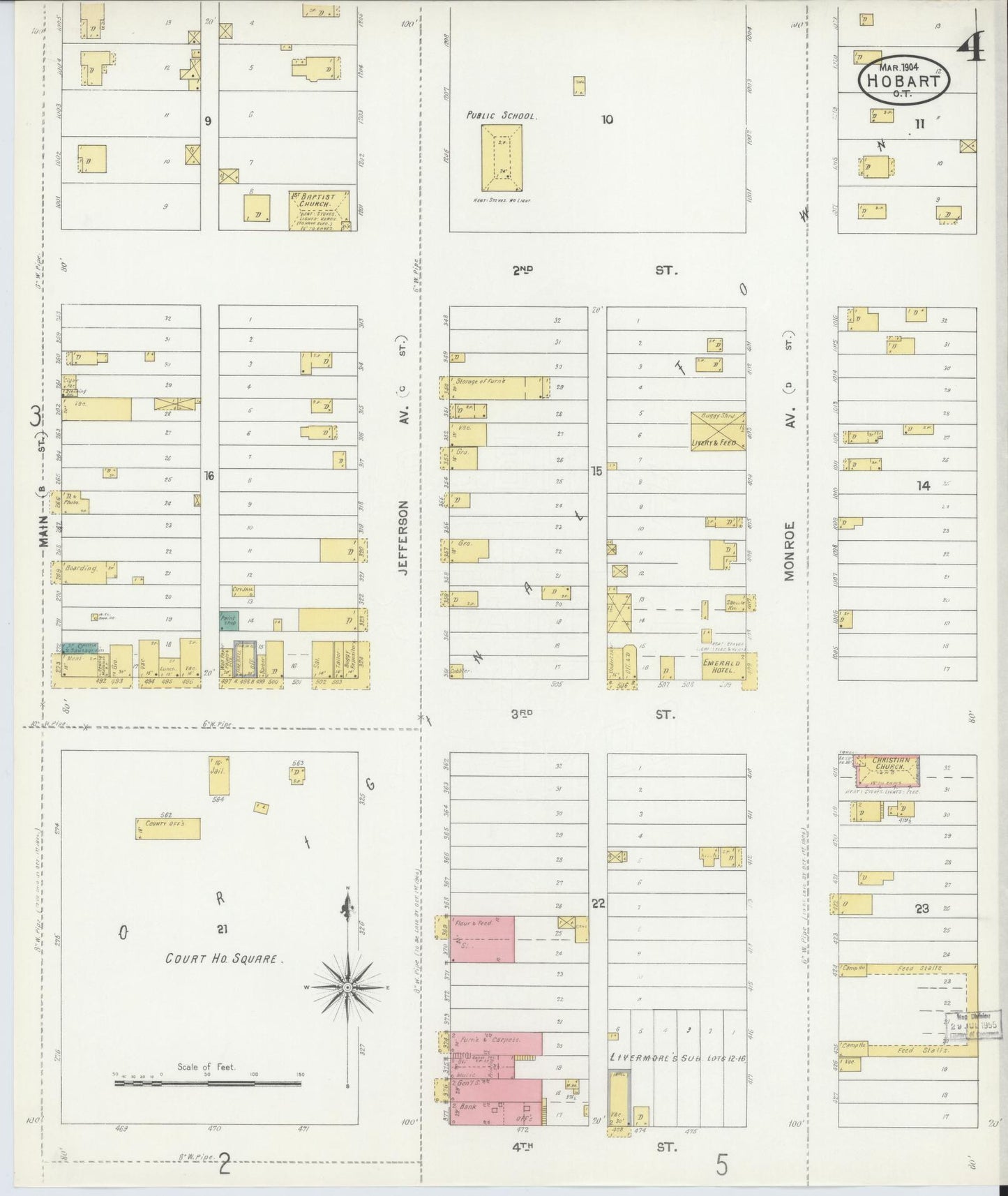 Sanborn Fire Insurance Map from Hobart, Kiowa County, Oklahoma (1904), Sheet #0004 - Historic Sanborn Fire Insurance Map Print, vintage old map wall art, antique decor, genealogy gift, Oklahoma Oklahoma map