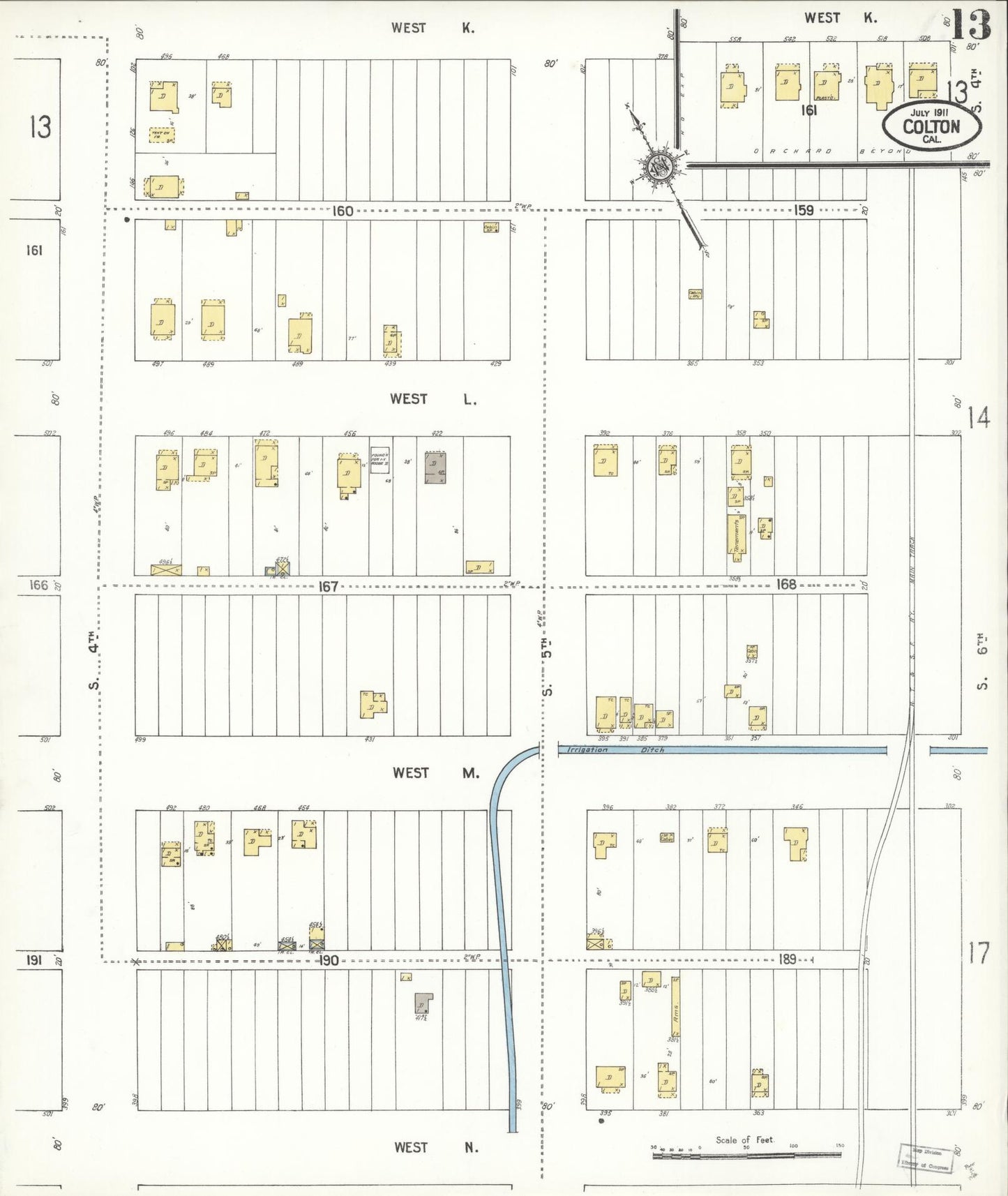 Sanborn Fire Insurance Map from Colton, San Bernardino County, California (1911), Sheet #0013 - Historic Sanborn Fire Insurance Map Print, vintage old map wall art, antique decor, genealogy gift, California California map