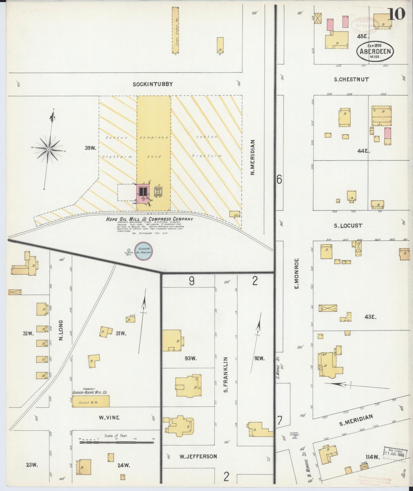Sanborn Fire Insurance Map from Aberdeen, Monroe County, Mississippi (1899), Sheet #0010 - Complete Map Set gallery image, historic Sanborn map, vintage wall art, Mississippi Mississippi