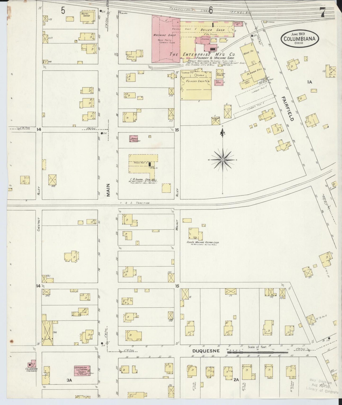 Sanborn Fire Insurance Map from Columbiana, Columbiana County, Ohio (1909), Sheet #0007 - Complete Map Set gallery image, historic Sanborn map, vintage wall art, Ohio Ohio