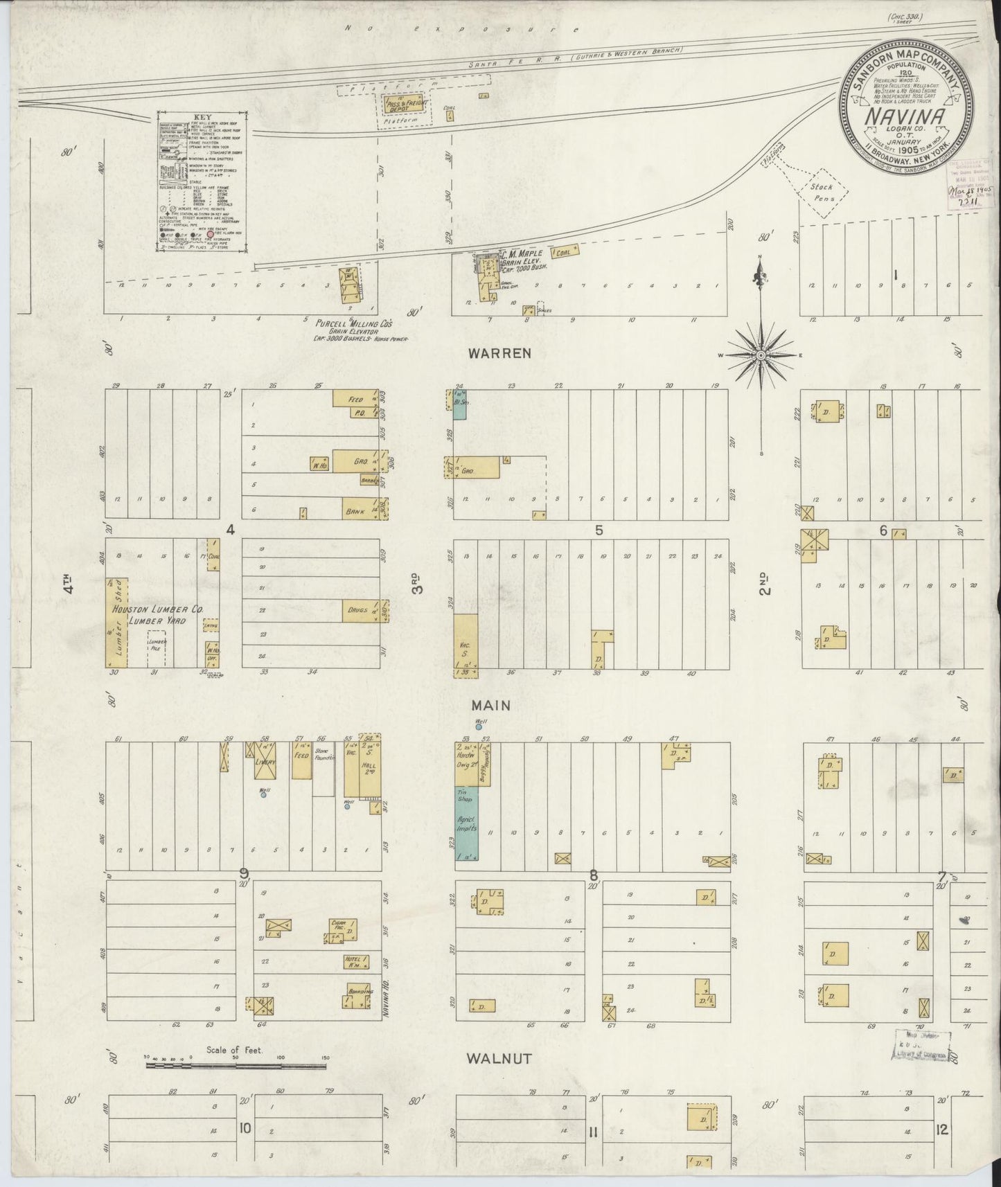 Sanborn Fire Insurance Map from Navina, Logan County, Oklahoma (1905), Sheet #0001 - Historic Sanborn Fire Insurance Map Print, vintage old map wall art, antique decor, genealogy gift, Oklahoma Oklahoma map