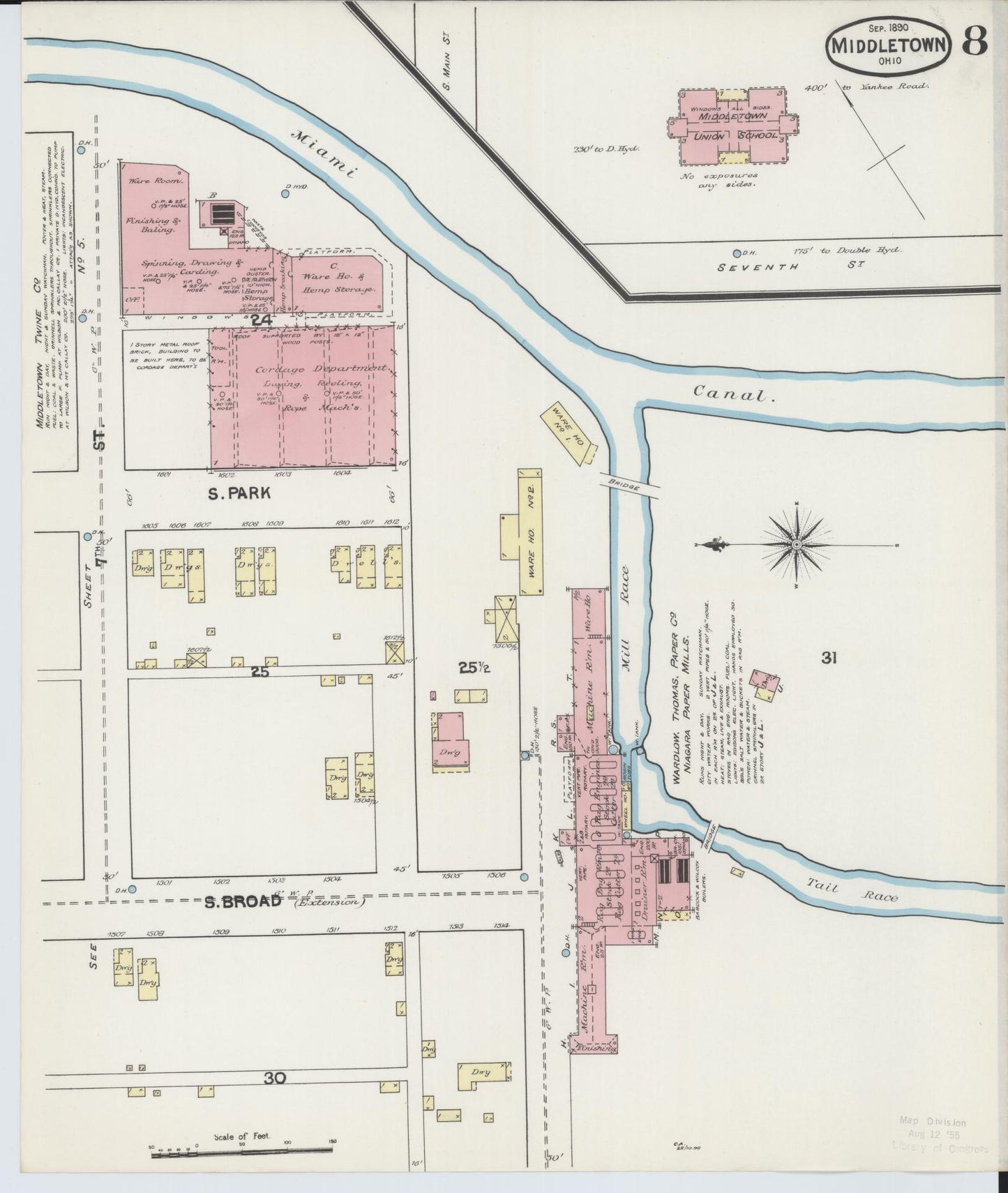 Sanborn Fire Insurance Map from Middletown, Butler County, Ohio (1890), Sheet #0008 - Historic Sanborn Fire Insurance Map Print, vintage old map wall art, antique decor, genealogy gift, Ohio Ohio map
