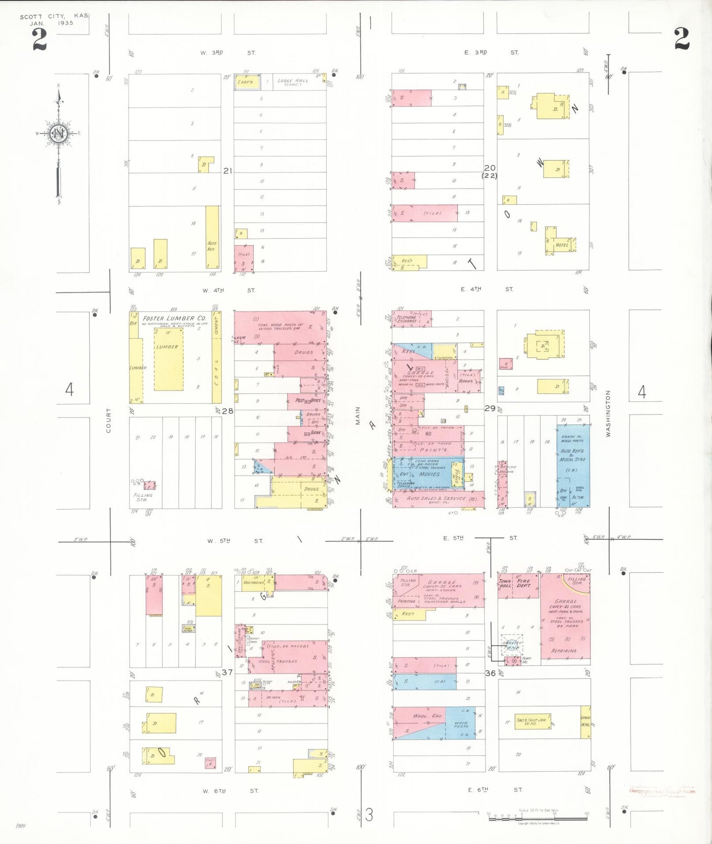 Sanborn Fire Insurance Map from Scott City, Scott County, Kansas (1935), Sheet #0002 - Historic Sanborn Fire Insurance Map Print, vintage old map wall art, antique decor, genealogy gift, Kansas Kansas map