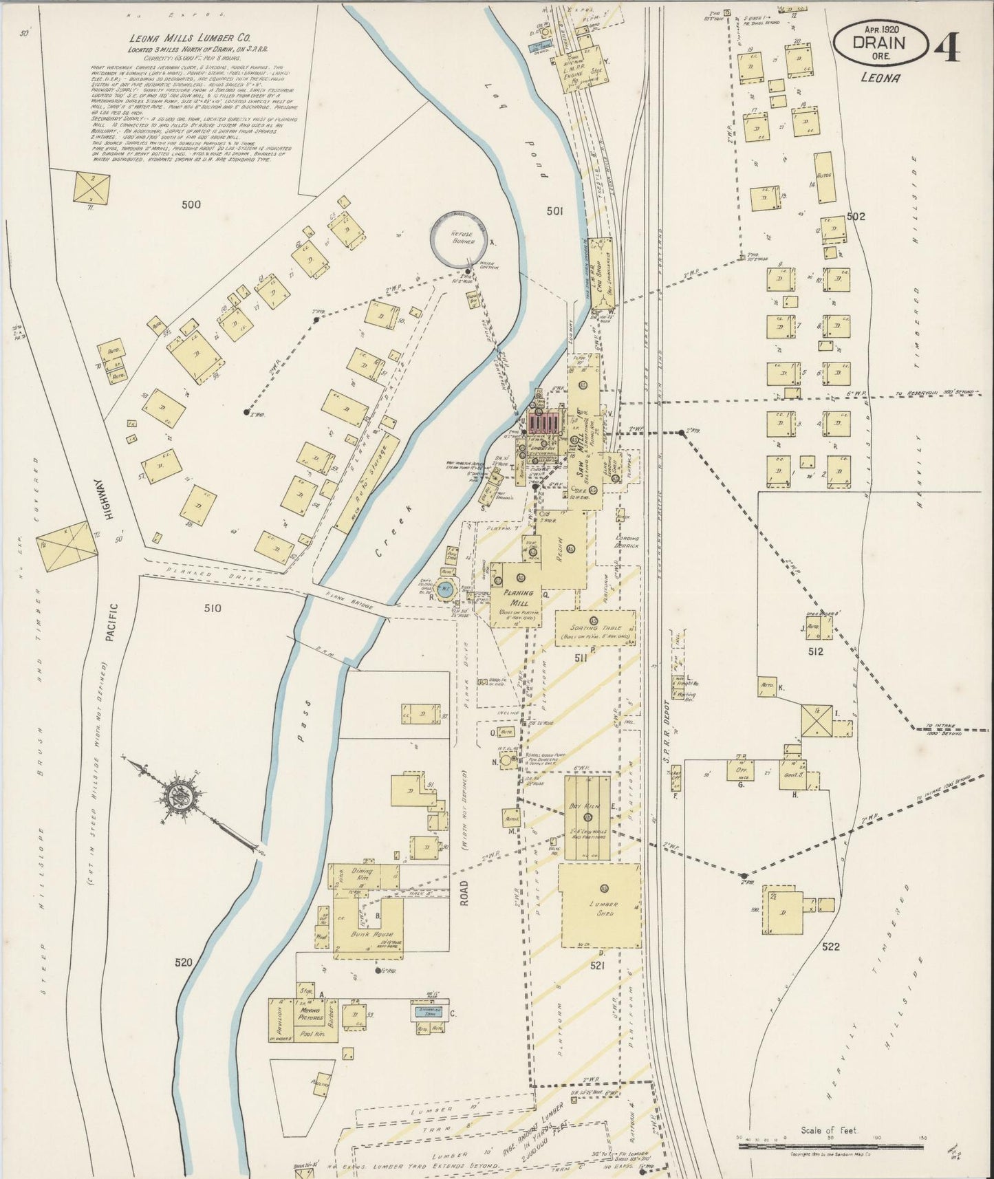 Sanborn Fire Insurance Map from Drain, Douglas County, Oregon (1920), Sheet #0004 - Complete Map Set gallery image, historic Sanborn map, vintage wall art, Oregon Oregon