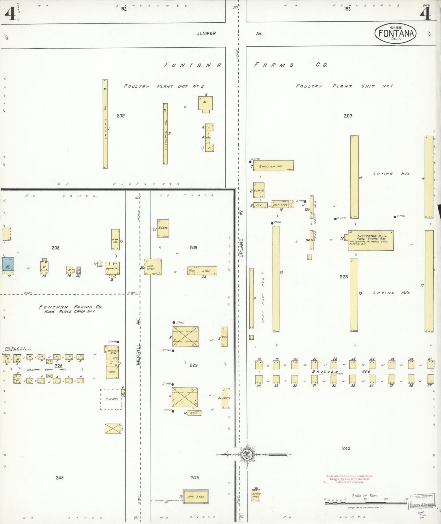 Sanborn Fire Insurance Map from Fontana, San Bernardino County, California (1926), Sheet #0004 - Historic Sanborn Fire Insurance Map Print, vintage old map wall art, antique decor, genealogy gift, California California map