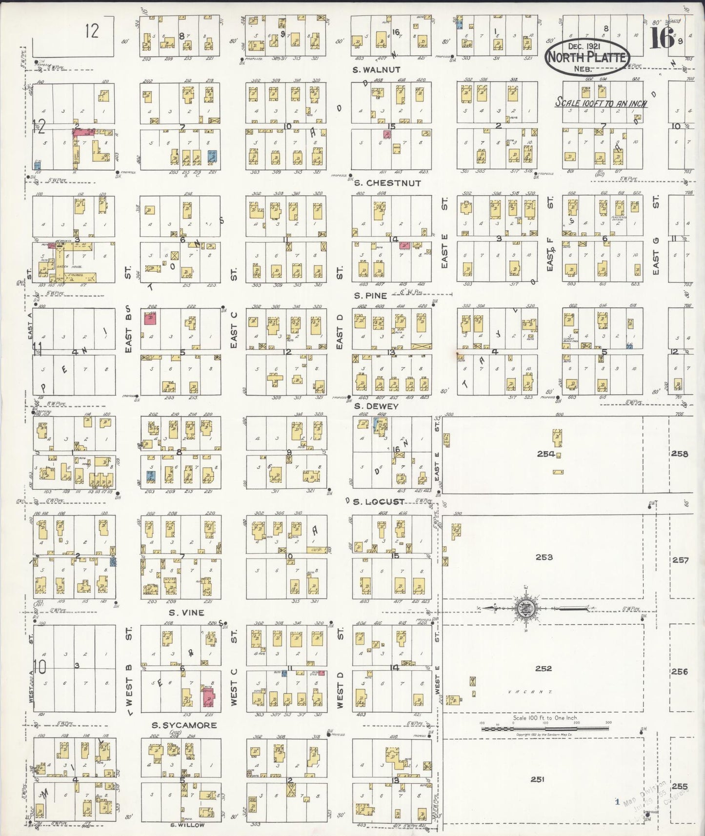 Sanborn Fire Insurance Map from North Platte, Lincoln County, Nebraska (1921), Sheet #0016 - Historic Sanborn Fire Insurance Map Print, vintage old map wall art, antique decor, genealogy gift, Nebraska Nebraska map