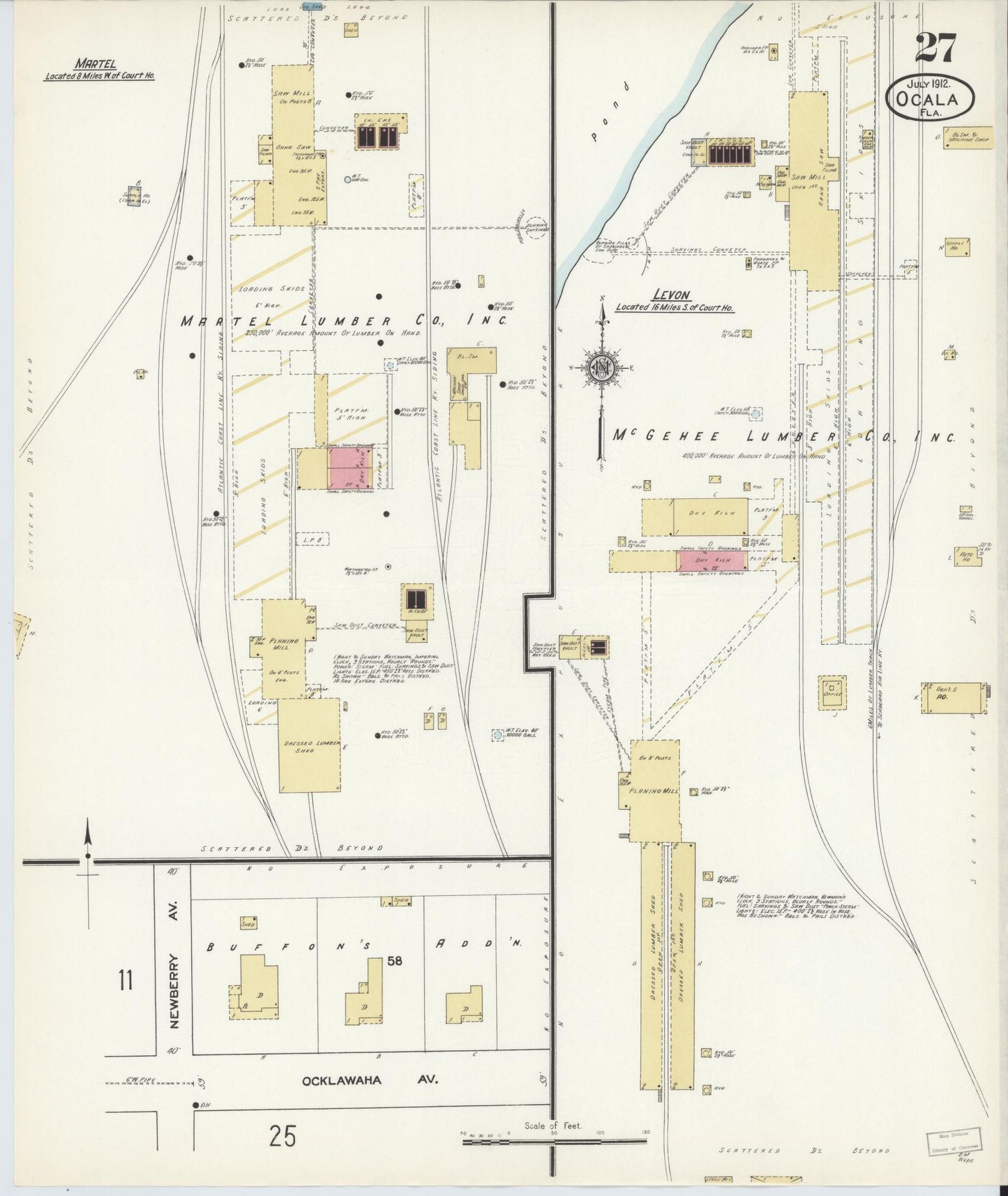 Sanborn Fire Insurance Map from Ocala, Marion County, Florida (1912), Sheet #0027 - Historic Sanborn Fire Insurance Map Print, vintage old map wall art, antique decor, genealogy gift, Florida Florida map
