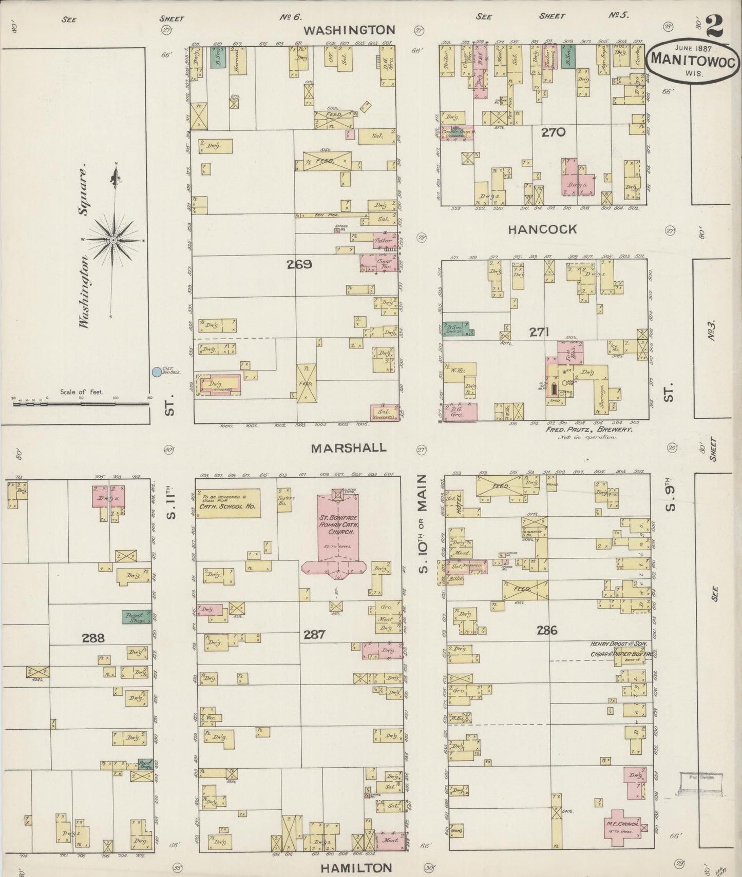 Sanborn Fire Insurance Map from Manitowoc, Manitowoc County, Wisconsin (1887), Sheet #0002 - Complete Map Set gallery image, historic Sanborn map, vintage wall art, Wisconsin Wisconsin