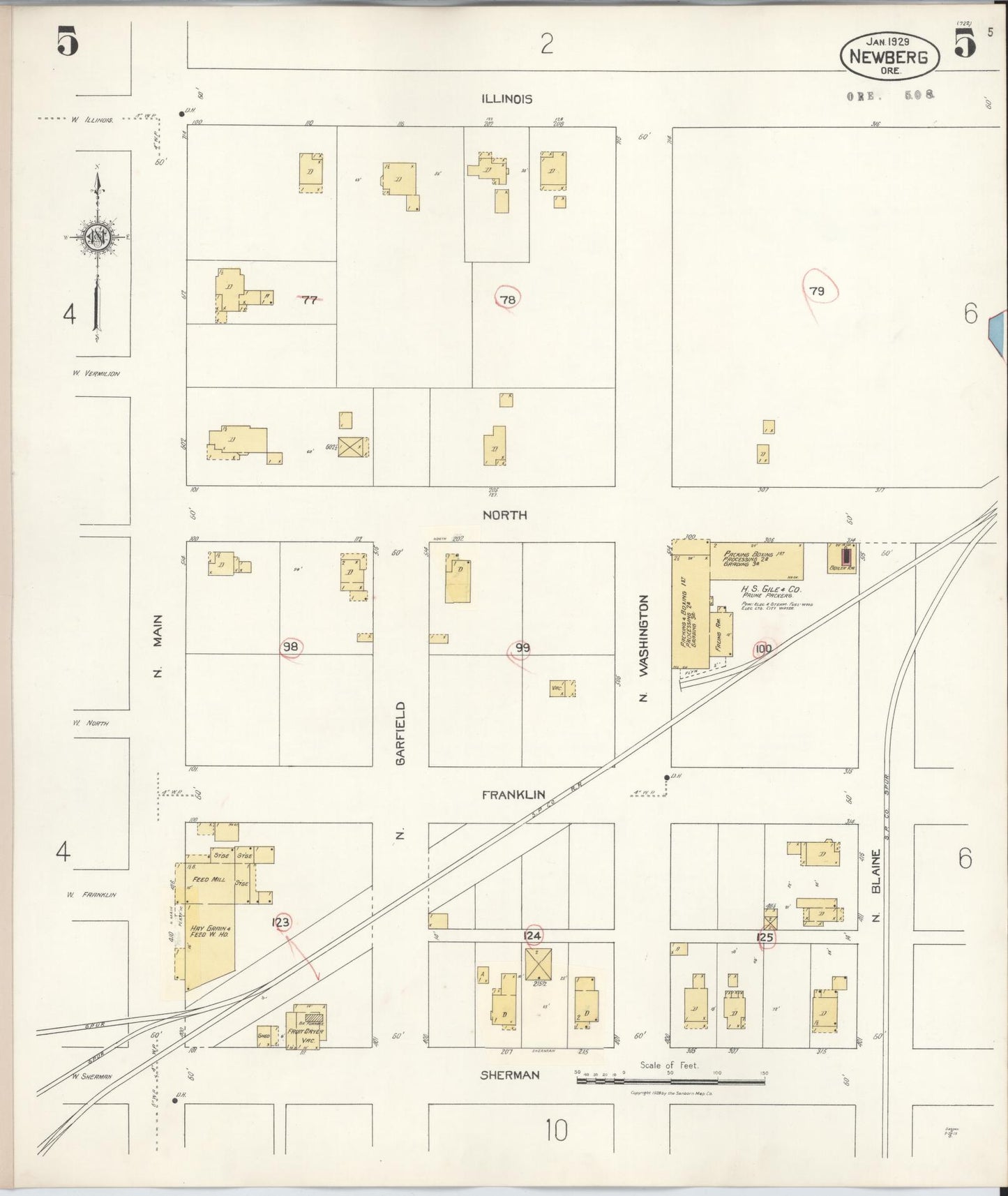 Sanborn Fire Insurance Map from Newberg, Yamhill County, Oregon (1934), Sheet #0005 - Historic Sanborn Fire Insurance Map Print, vintage old map wall art, antique decor, genealogy gift, Oregon Oregon map