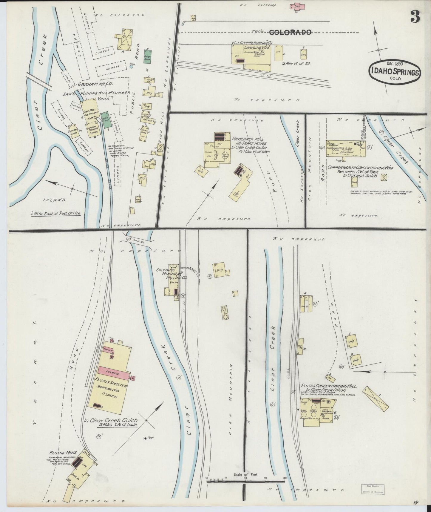 Sanborn Fire Insurance Map from Idaho Springs, Clear Creek County, Colorado (1890), Sheet #0003 - Historic Sanborn Fire Insurance Map Print, vintage old map wall art, antique decor, genealogy gift, Colorado Colorado map