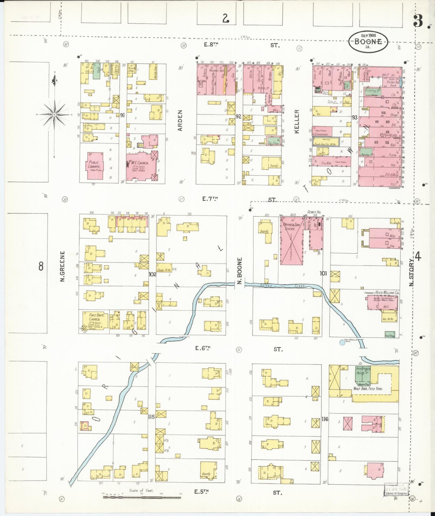 Sanborn Fire Insurance Map from Boone, Boone County, Iowa (1900), Sheet #0003 - Historic Sanborn Fire Insurance Map Print, vintage old map wall art