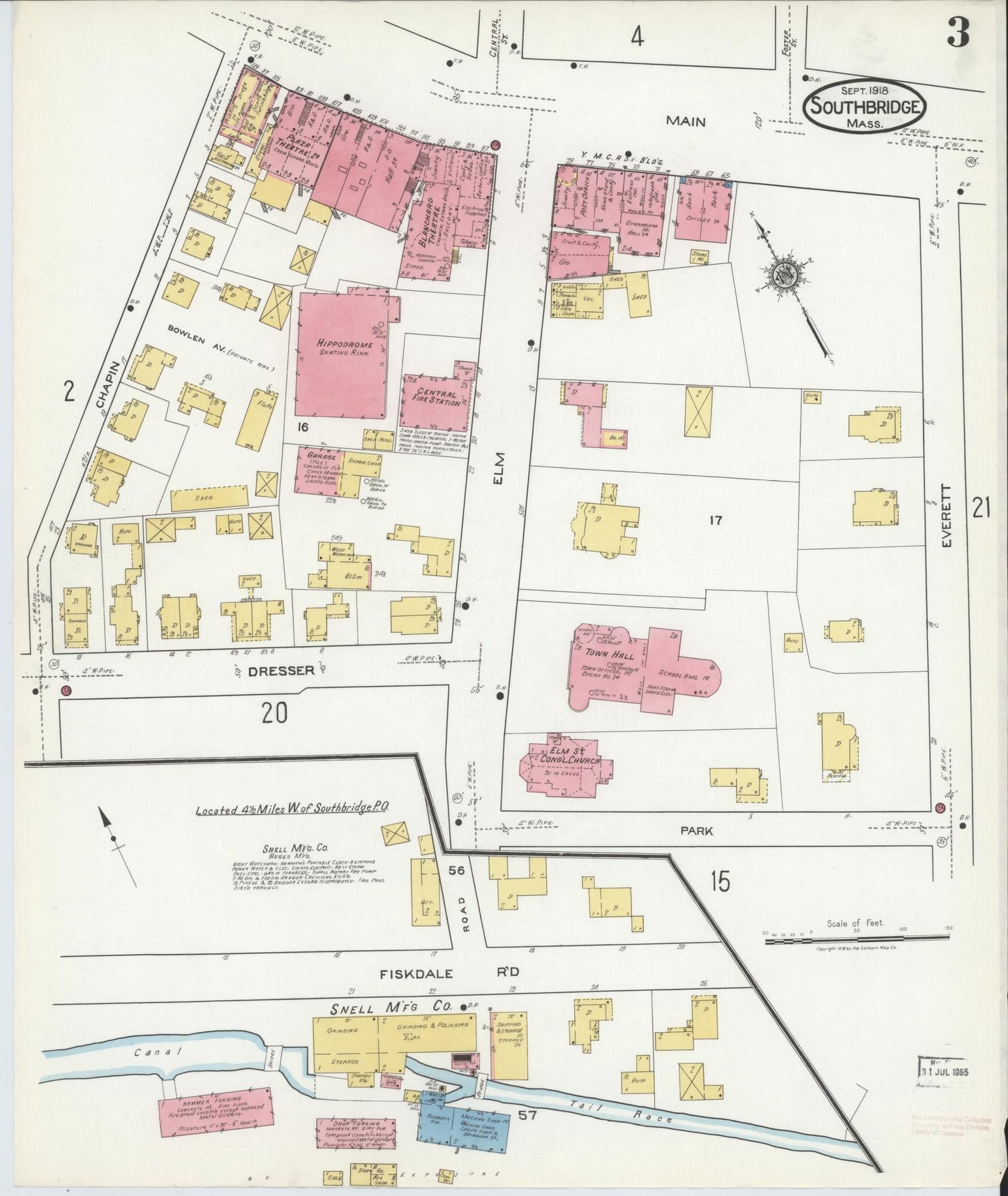 Sanborn Fire Insurance Map from Southbridge, Worcester County, Massachusetts (1918), Sheet #0003 - Historic Sanborn Fire Insurance Map Print, vintage old map wall art, antique decor, genealogy gift, Massachusetts Massachusetts map