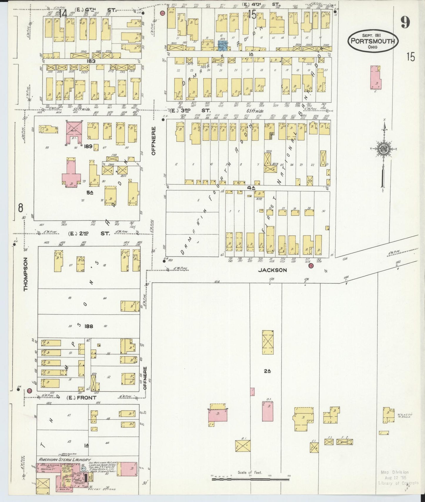Sanborn Fire Insurance Map from Portsmouth, Scioto County, Ohio (1911), Sheet #0009 - Historic Sanborn Fire Insurance Map Print, vintage old map wall art, antique decor, genealogy gift, Ohio Ohio map