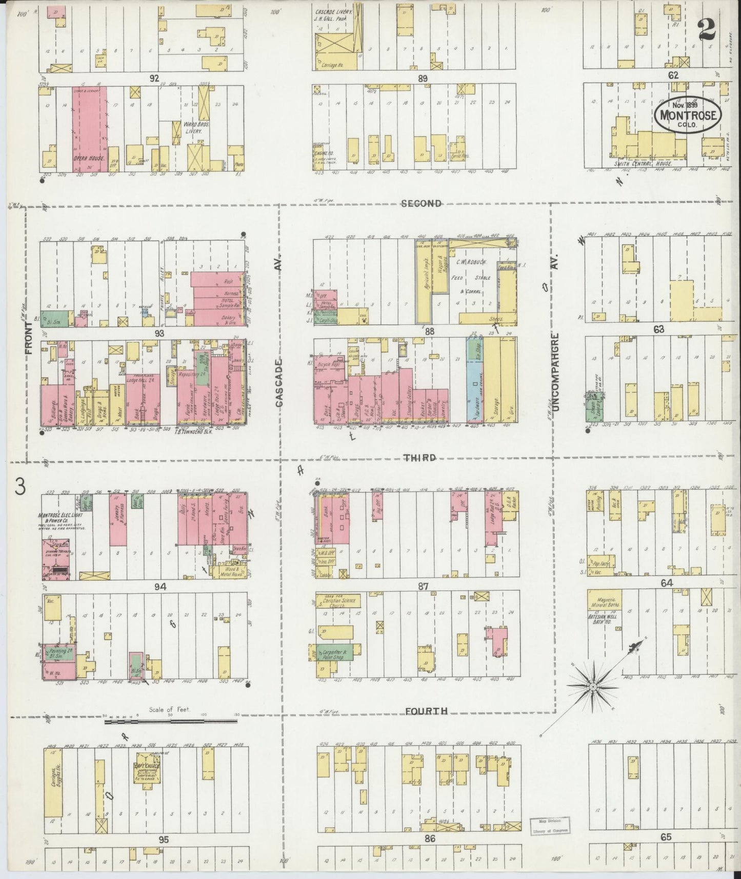 Sanborn Fire Insurance Map from Montrose, Montrose County, Colorado (1899), Sheet #0002 - Historic Sanborn Fire Insurance Map Print, vintage old map wall art, antique decor, genealogy gift, Colorado Colorado map