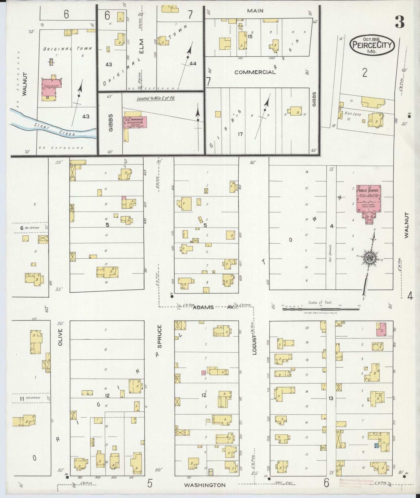 Sanborn Fire Insurance Map from Pierce City, Lawrence County, Missouri (1918), Sheet #0003 - Historic Sanborn Fire Insurance Map Print, vintage old map wall art, antique decor, genealogy gift, Missouri Missouri map