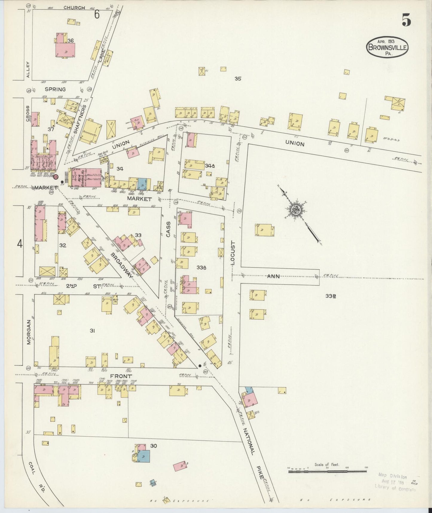 Sanborn Fire Insurance Map from Brownsville, Fayette County, Pennsylvania (1913), Sheet #0005 - Historic Sanborn Fire Insurance Map Print, vintage old map wall art, antique decor, genealogy gift, Pennsylvania Pennsylvania map