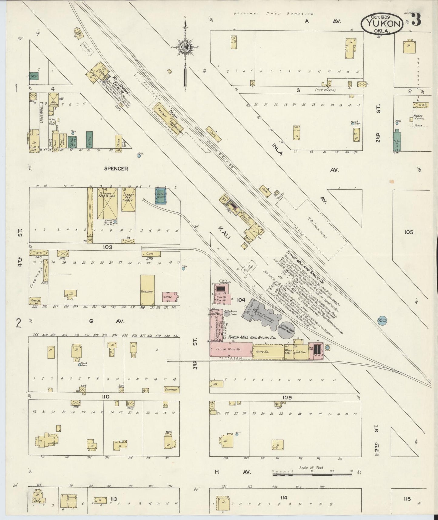 Sanborn Fire Insurance Map from Yukon, Canadian County, Oklahoma (1909), Sheet #0003 - Complete Map Set gallery image, historic Sanborn map, vintage wall art, Oklahoma Oklahoma