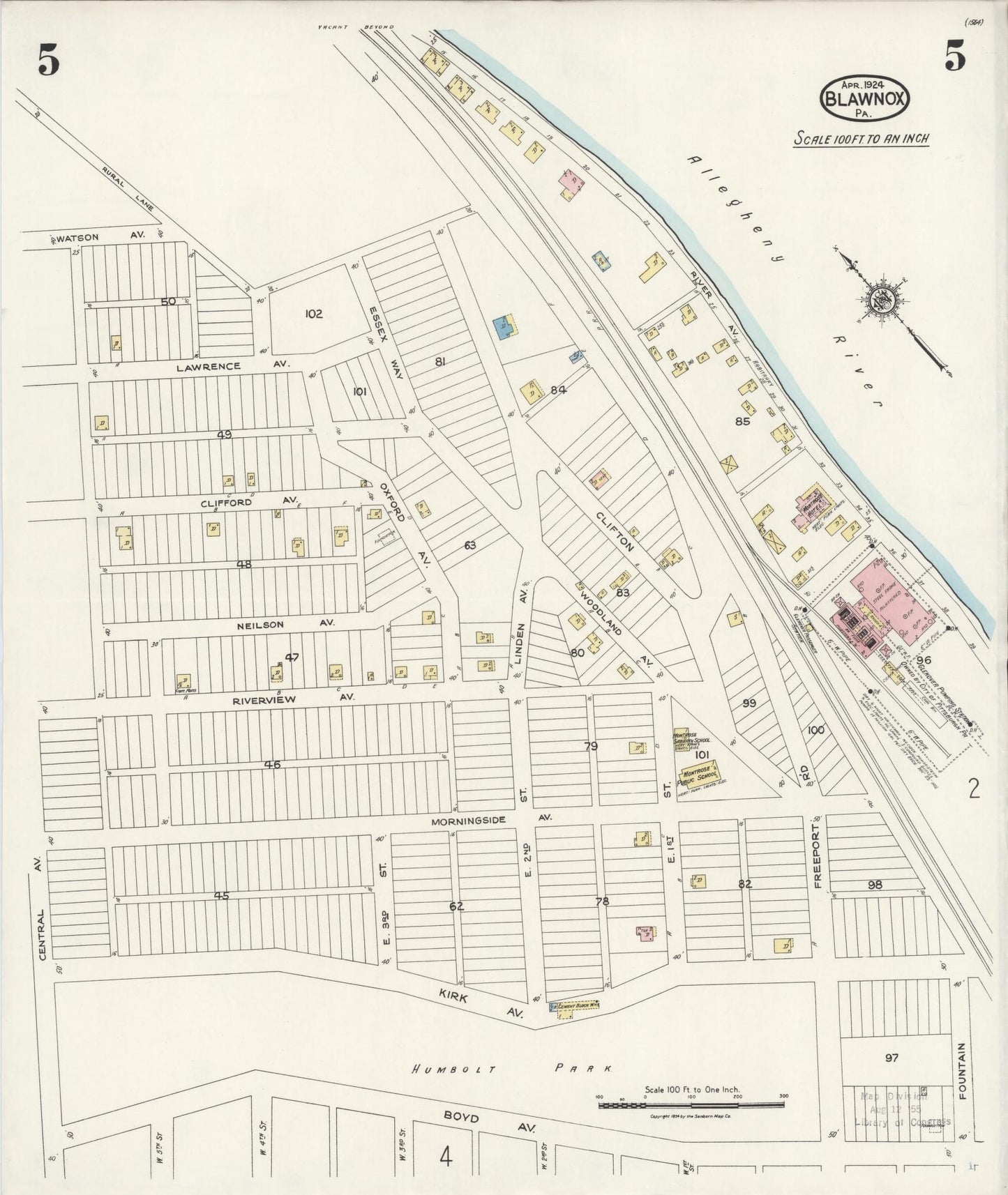Sanborn Fire Insurance Map from Blawnox, Allegheny County, Pennsylvania (1924), Sheet #0005 - Historic Sanborn Fire Insurance Map Print, vintage old map wall art, antique decor, genealogy gift, Pennsylvania Pennsylvania map