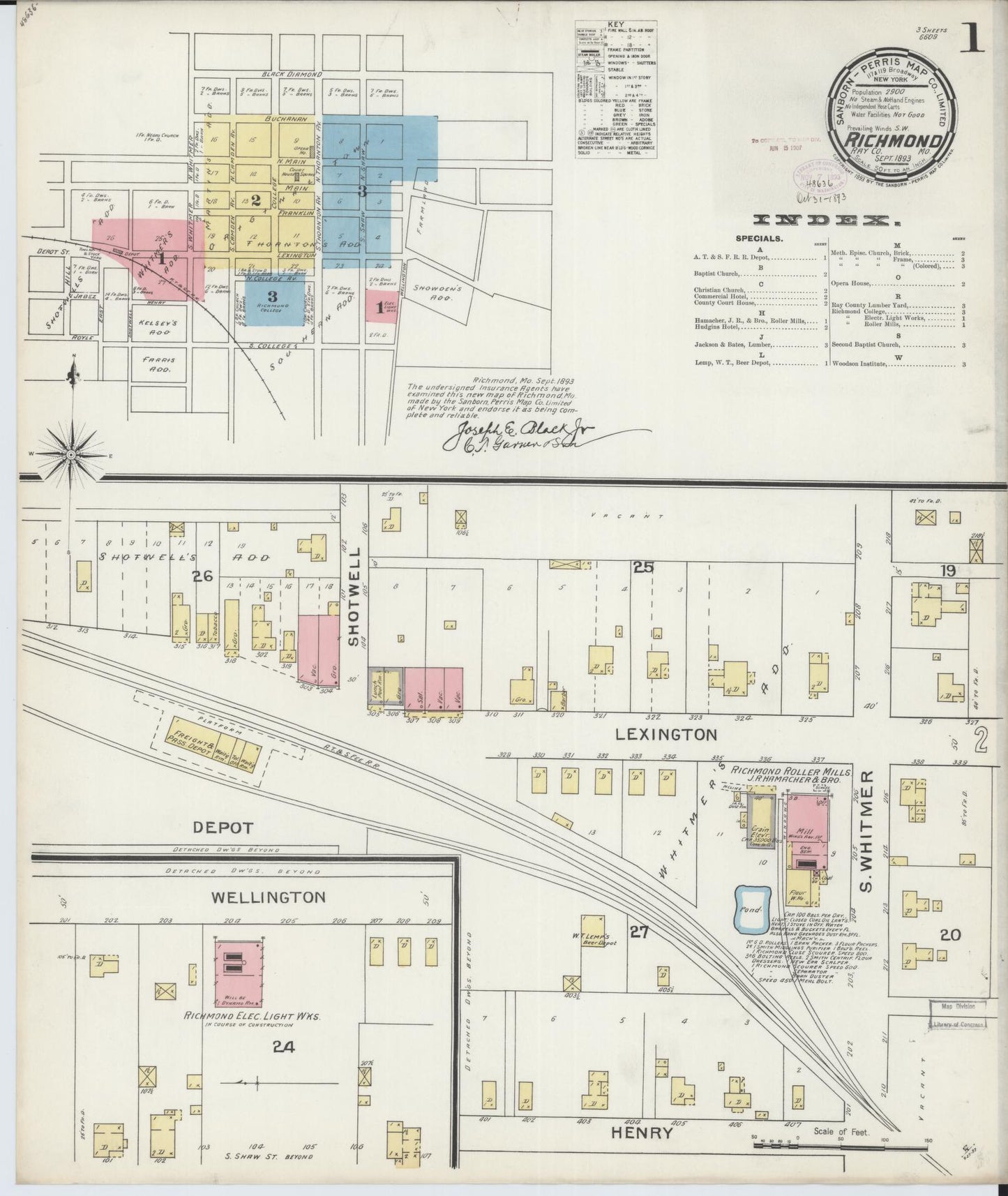 Sanborn Fire Insurance Map from Richmond, Ray County, Missouri (1893), Sheet #0001 - Historic Sanborn Fire Insurance Map Print, vintage old map wall art, antique decor, genealogy gift, Missouri Missouri map