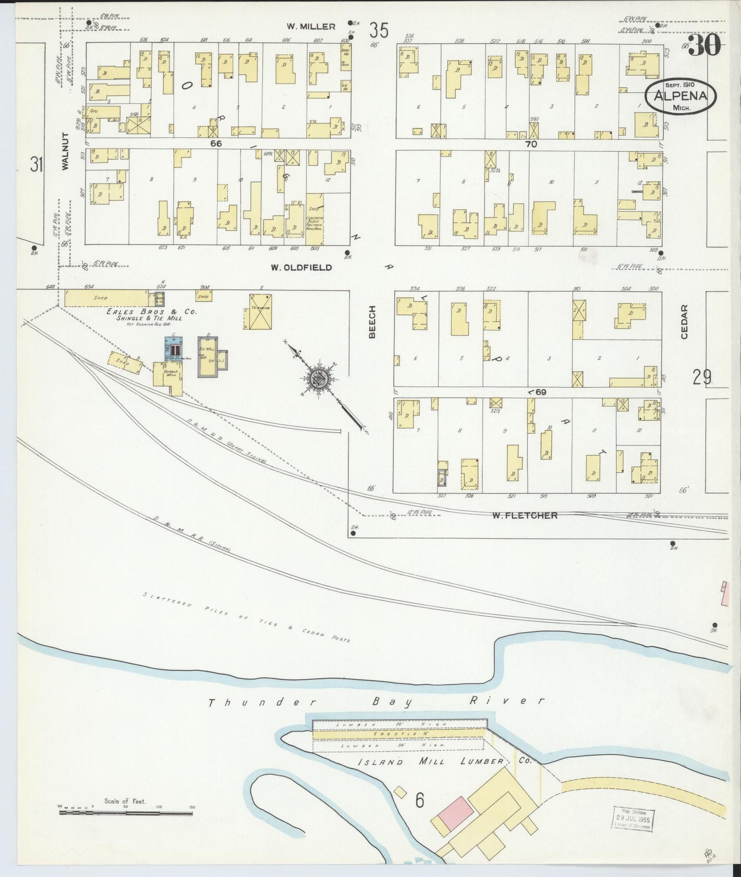 Sanborn Fire Insurance Map from Alpena, Alpena County, Michigan (1910), Sheet #0030 - Historic Sanborn Fire Insurance Map Print, vintage old map wall art, antique decor, genealogy gift, Michigan Michigan map