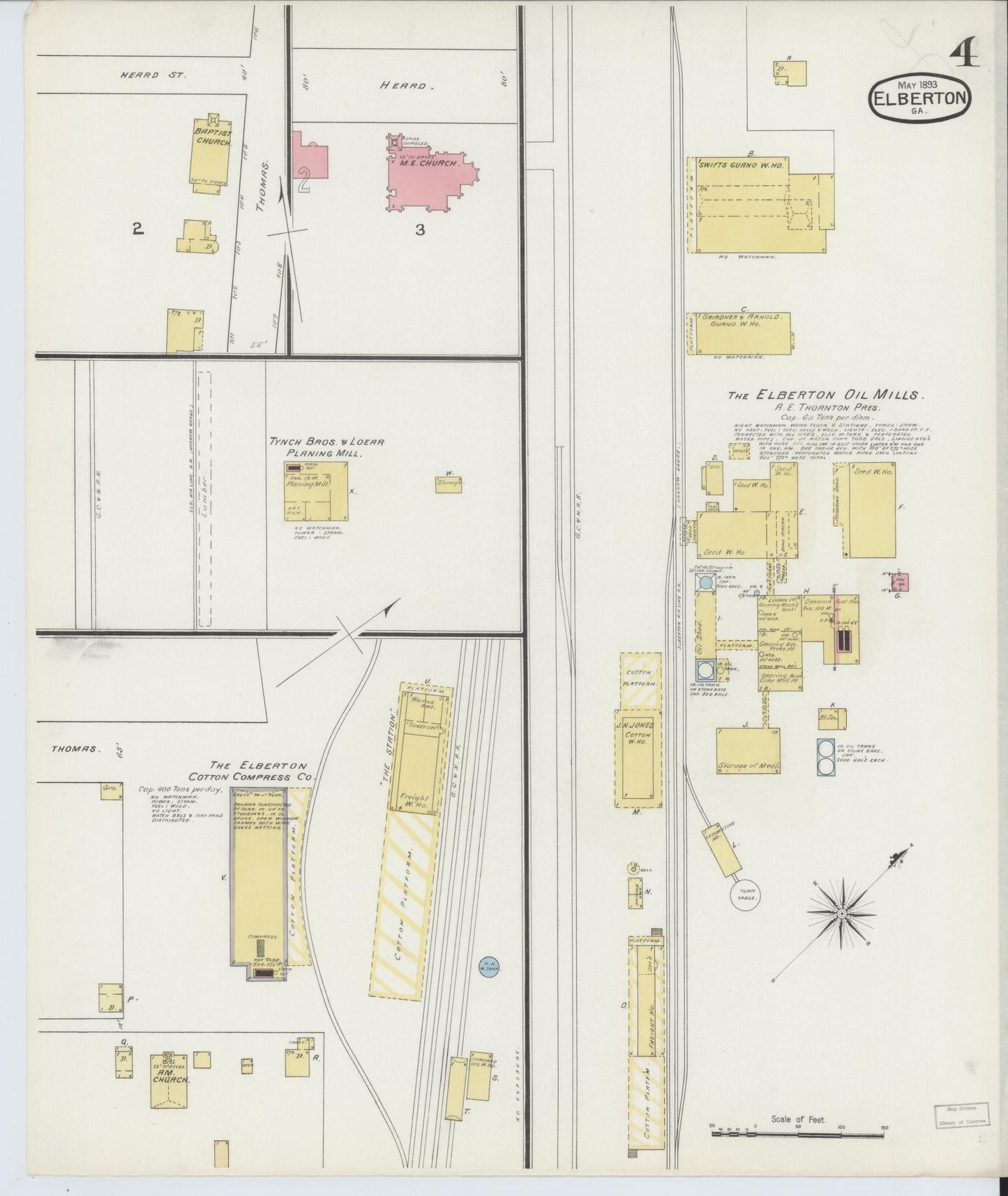 Sanborn Fire Insurance Map from Elberton, Elbert County, Georgia (1893), Sheet #0004 - Complete Map Set gallery image, historic Sanborn map, vintage wall art, Georgia Georgia