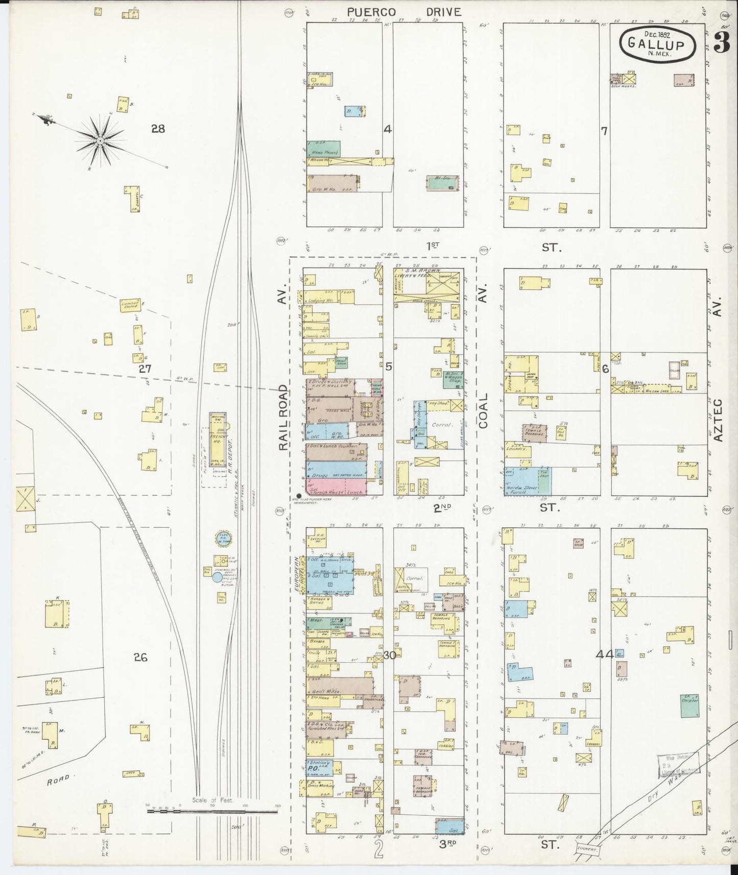 Sanborn Fire Insurance Map from Gallup, Mckinley County, New Mexico (1893), Sheet #0003 - Complete Map Set gallery image, historic Sanborn map, vintage wall art, New Mexico New Mexico