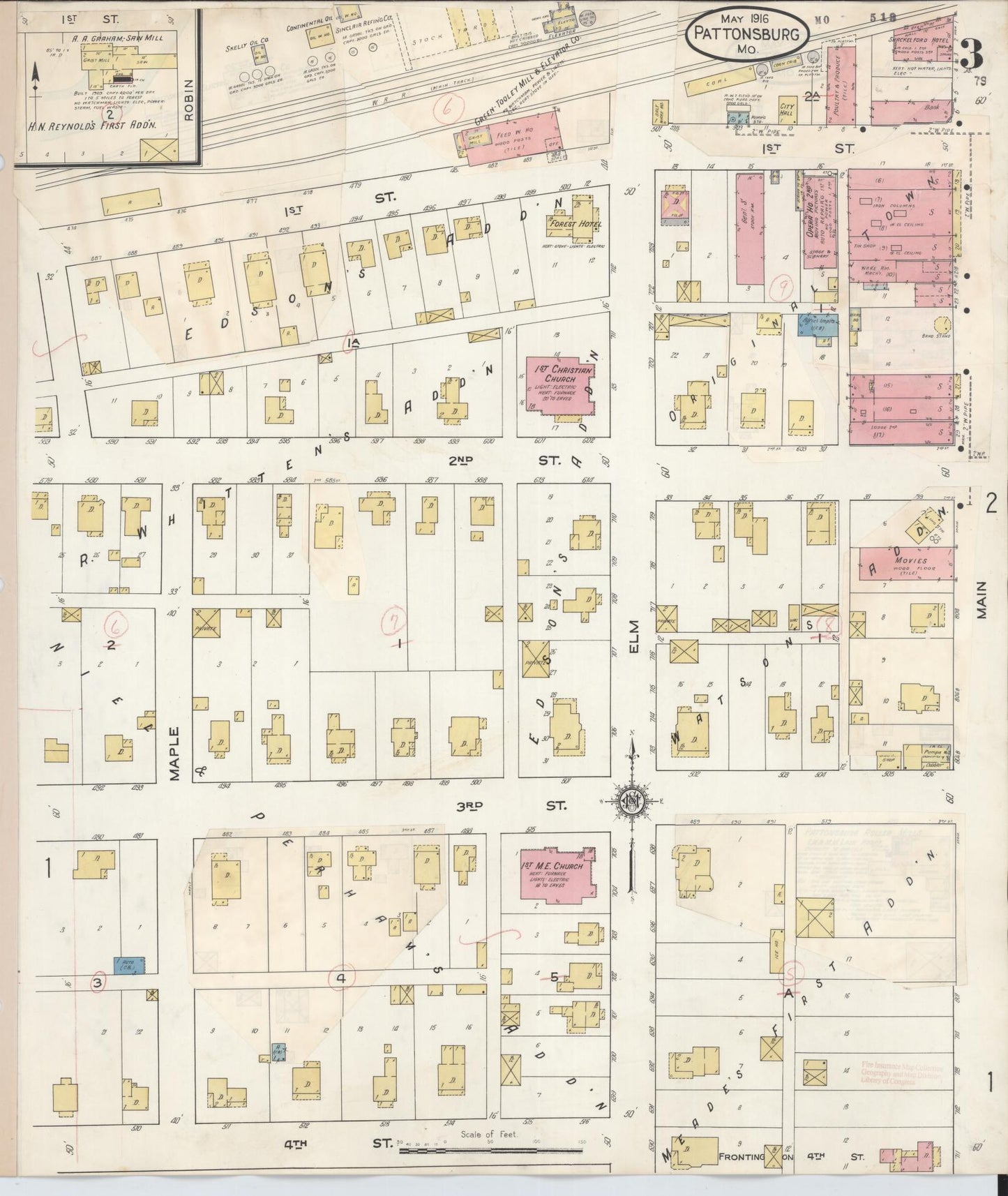 Sanborn Fire Insurance Map from Pattonsburg, Daviess County, Missouri (1931), Sheet #0003 - Complete Map Set gallery image, historic Sanborn map, vintage wall art, Missouri Missouri