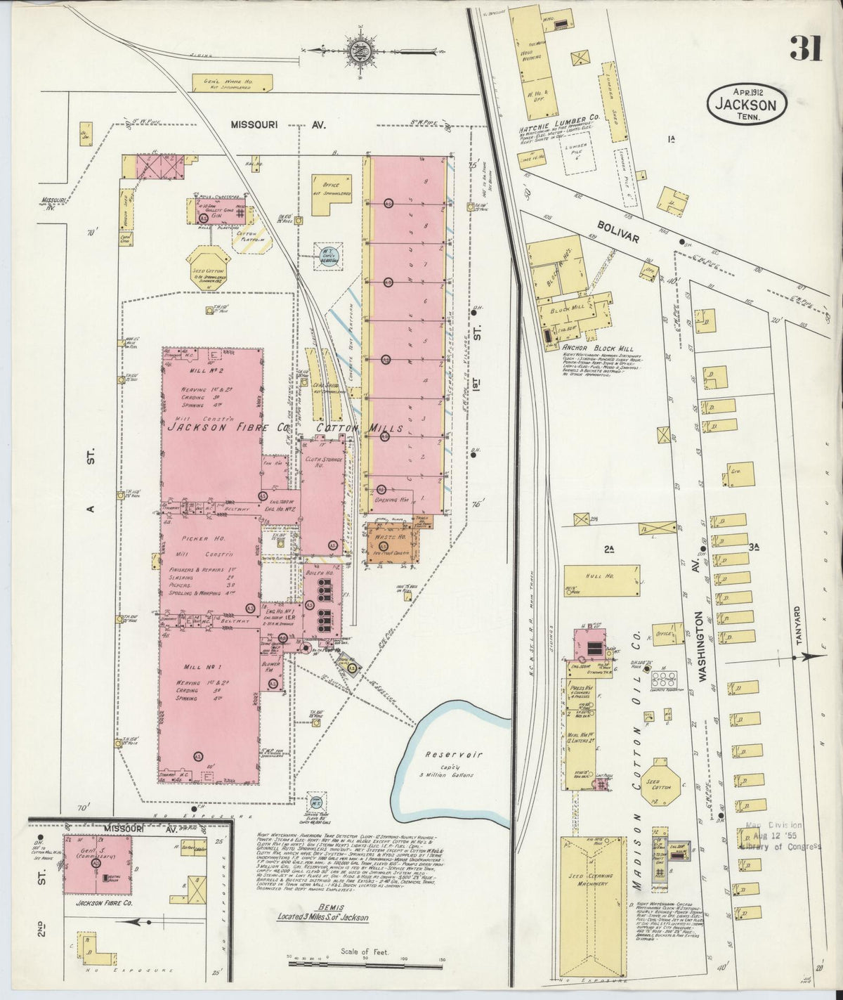 Sanborn Fire Insurance Map from Jackson, Madison County, Tennessee (1912), Sheet #0031 - Complete Map Set gallery image, historic Sanborn map, vintage wall art, Tennessee Tennessee