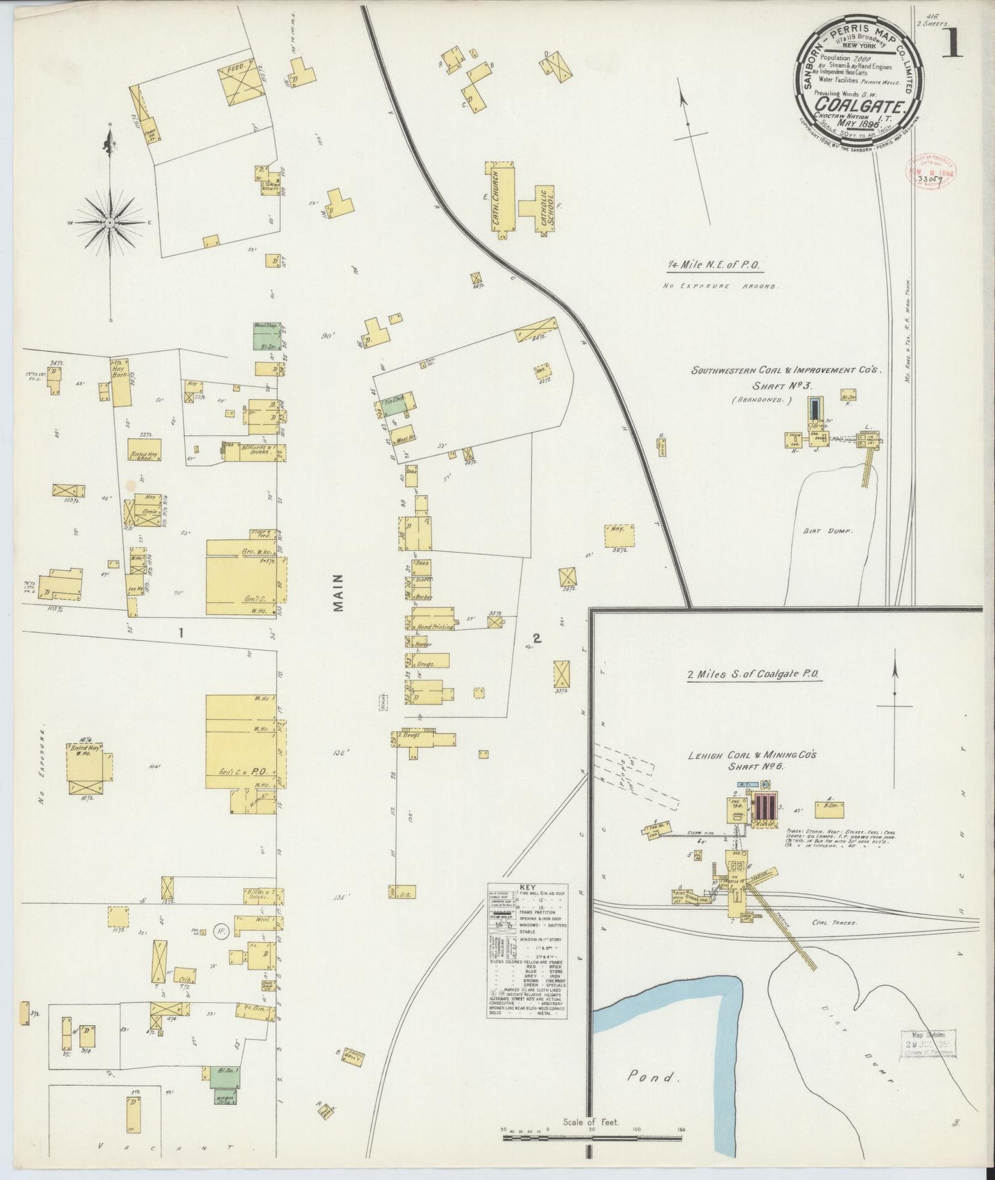 Sanborn Fire Insurance Map from Coalgate, Coal County, Oklahoma (1896), Sheet #0001 - Historic Sanborn Fire Insurance Map Print, vintage old map wall art, antique decor, genealogy gift, Oklahoma Oklahoma map