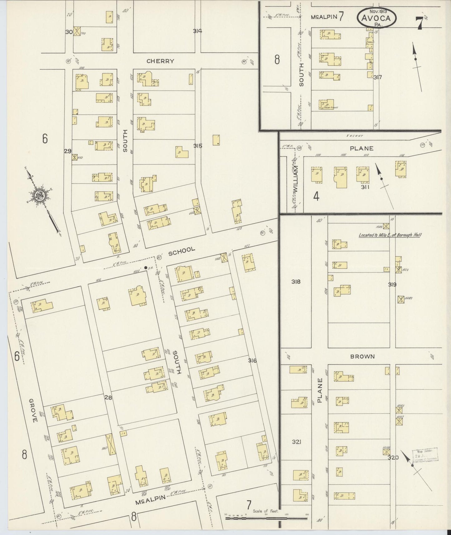 Sanborn Fire Insurance Map from Avoca, Luzerne County, Pennsylvania (1913), Sheet #0007 - Historic Sanborn Fire Insurance Map Print, vintage old map wall art, antique decor, genealogy gift, Pennsylvania Pennsylvania map