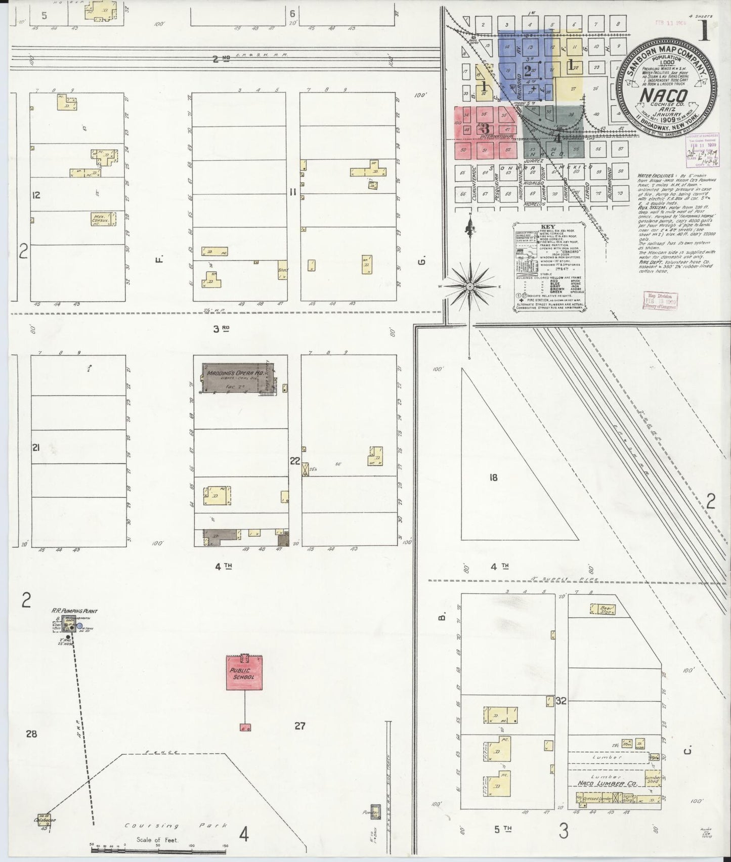 Sanborn Fire Insurance Map from Naco, Cochise County, Arizona (1909), Sheet #0001 - Historic Sanborn Fire Insurance Map Print, vintage old map wall art, antique decor, genealogy gift, Arizona Arizona map