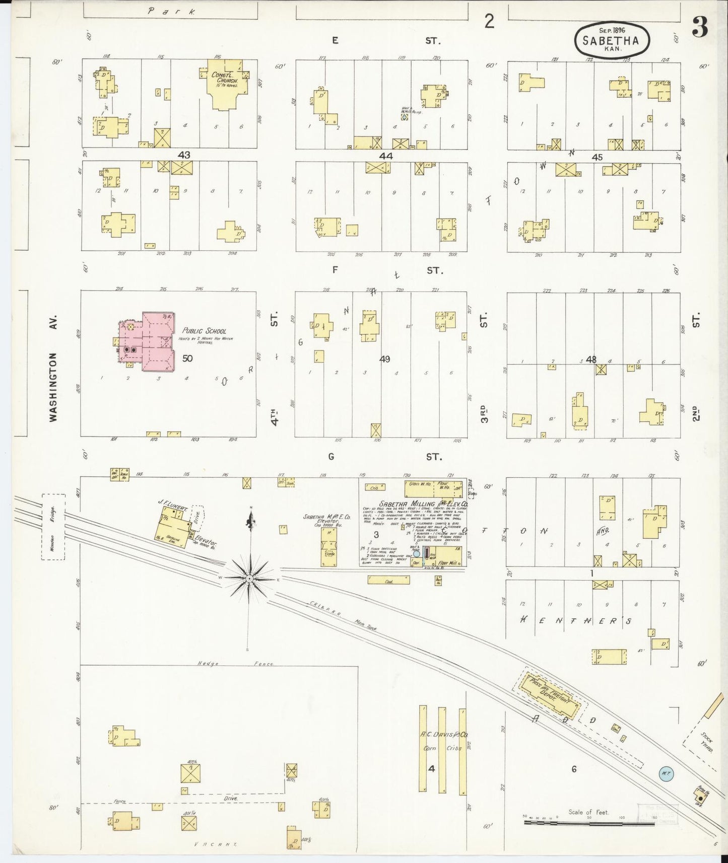 Sanborn Fire Insurance Map from Sabetha, Nemaha County, Kansas (1896), Sheet #0003 - Historic Sanborn Fire Insurance Map Print, vintage old map wall art, antique decor, genealogy gift, Kansas Kansas map
