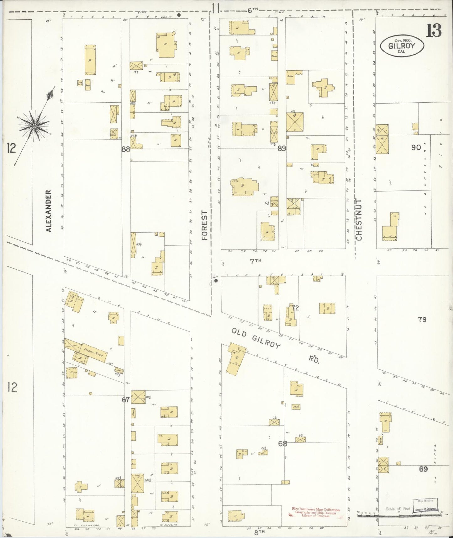 Sanborn Fire Insurance Map from Gilroy, Santa Clara County, California (1906), Sheet #0013 - Historic Sanborn Fire Insurance Map Print, vintage old map wall art, antique decor, genealogy gift, California California map