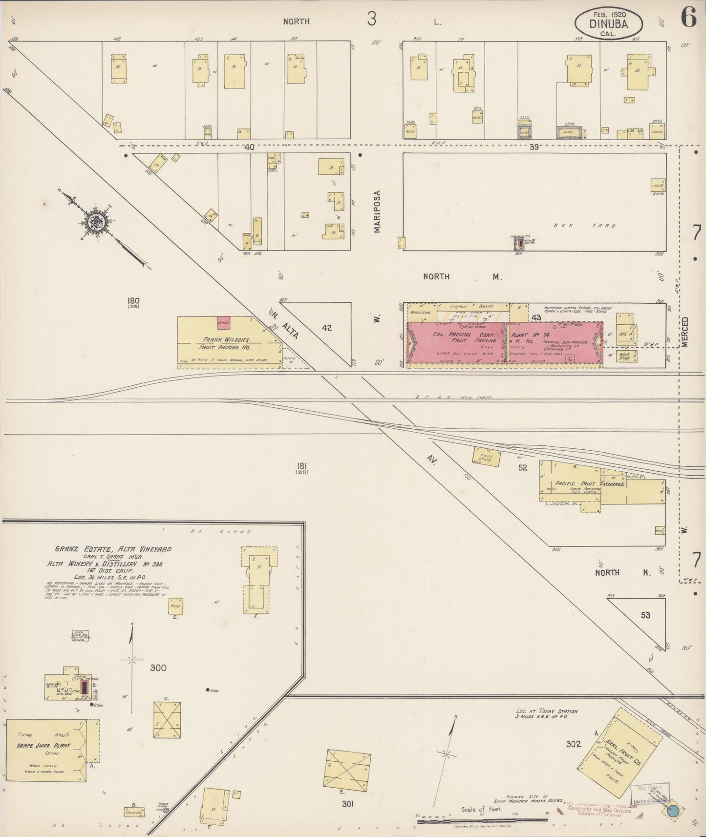 Sanborn Fire Insurance Map from Dinuba, Tulare County, California (1920), Sheet #0006 - Historic Sanborn Fire Insurance Map Print, vintage old map wall art, antique decor, genealogy gift, California California map