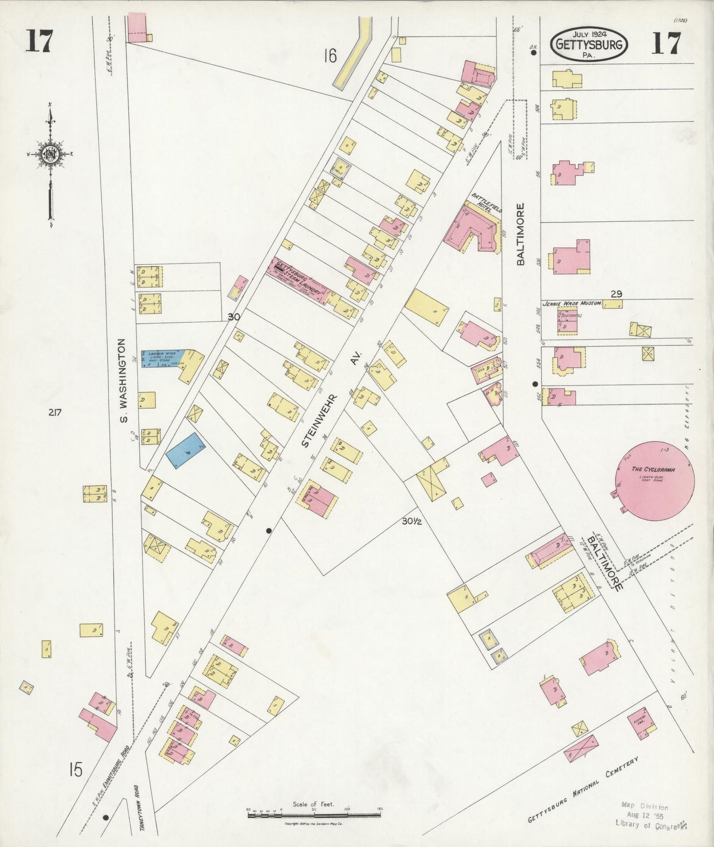 Sanborn Fire Insurance Map from Gettysburg, Adams County, Pennsylvania (1924), Sheet #0017 - Historic Sanborn Fire Insurance Map Print, vintage old map wall art, antique decor, genealogy gift, Pennsylvania Pennsylvania map