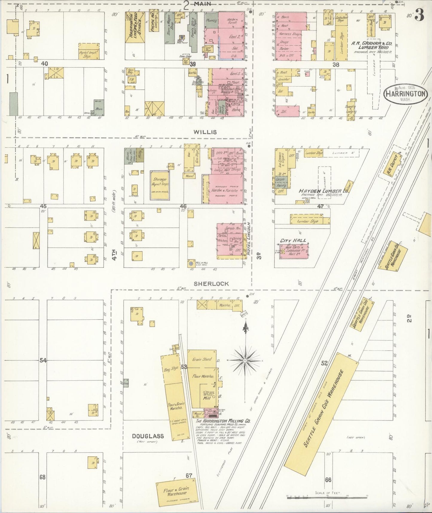 Sanborn Fire Insurance Map from Harrington, Lincoln County, Washington (1905), Sheet #0003 - Complete Map Set gallery image, historic Sanborn map, vintage wall art, Washington Washington