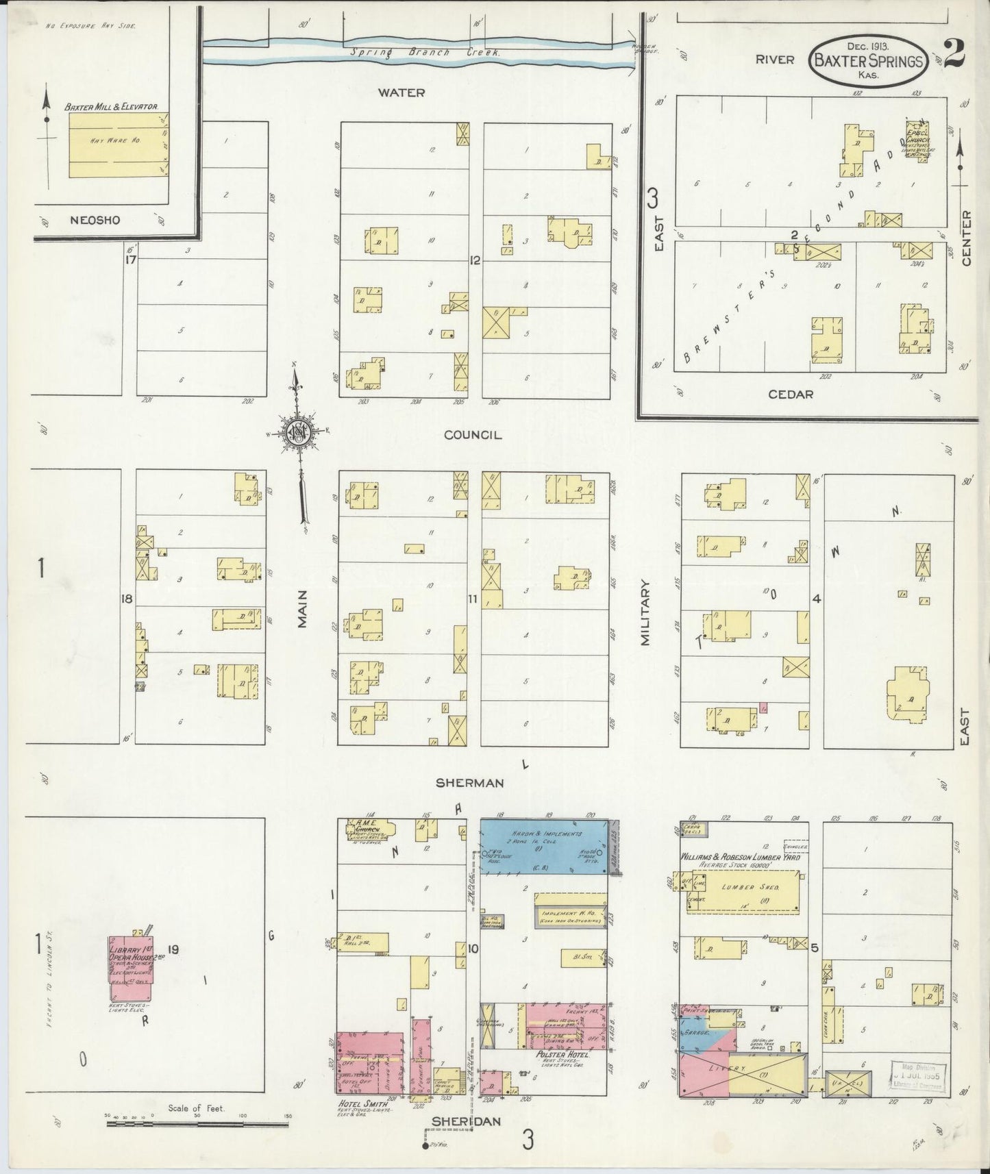 Sanborn Fire Insurance Map from Baxter Springs, Cherokee County, Kansas (1913), Sheet #0002 - Complete Map Set gallery image, historic Sanborn map, vintage wall art, Kansas Kansas