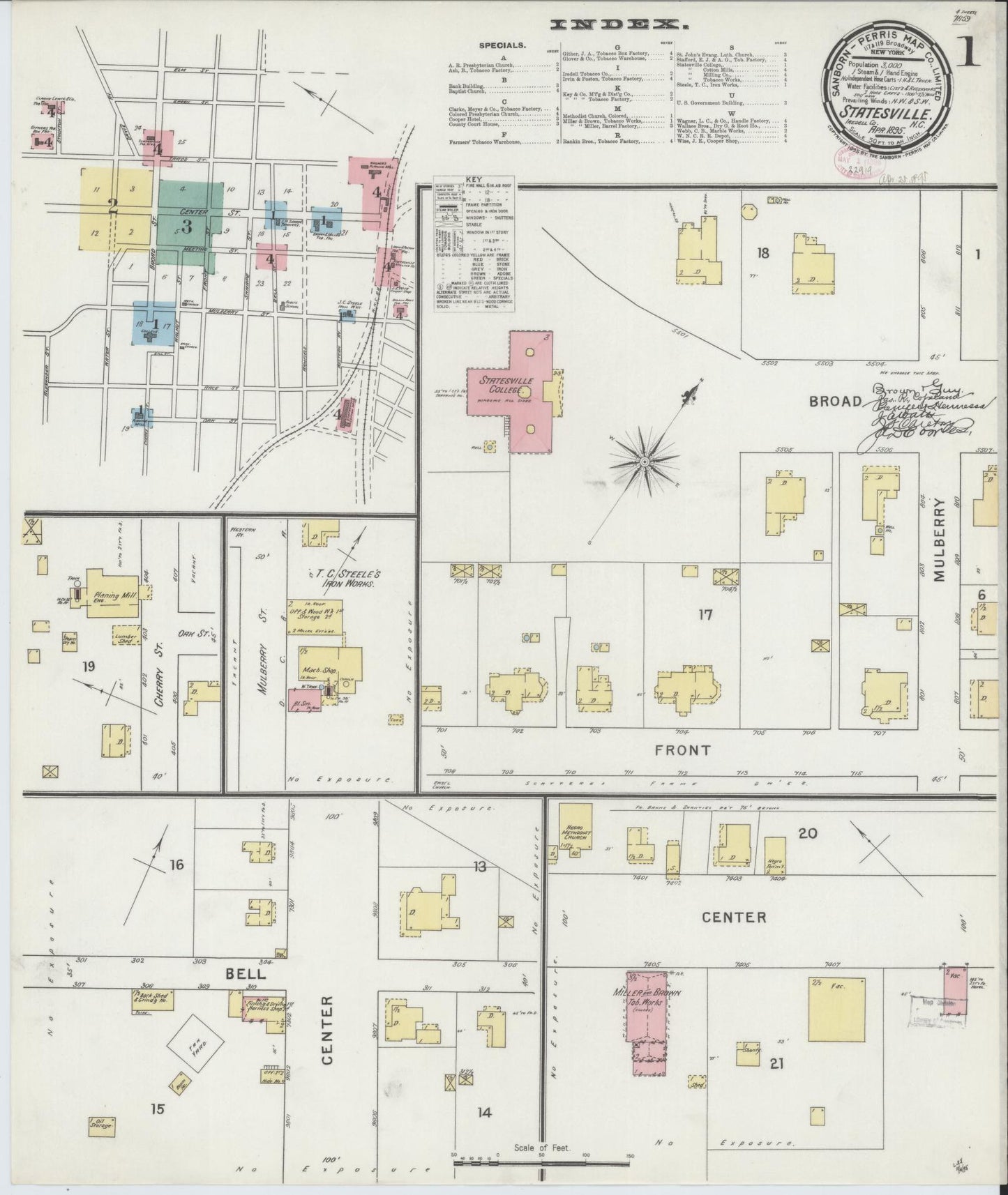 Sanborn Fire Insurance Map from Statesville, Iredell County, North Carolina (1895), Sheet #0001 - Historic Sanborn Fire Insurance Map Print, vintage old map wall art, antique decor, genealogy gift, North Carolina North Carolina map